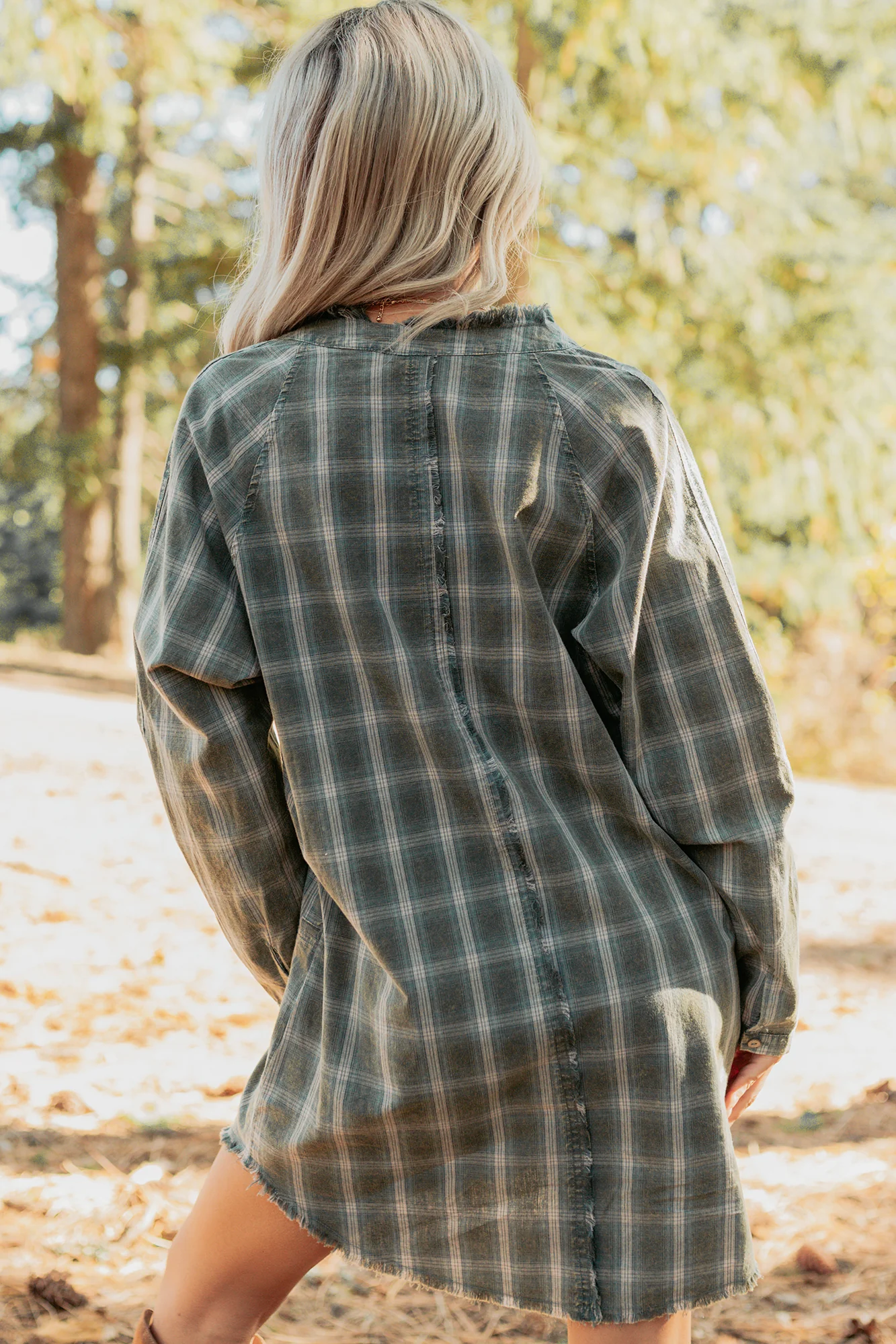 Let’s Get Lost Plaid Shirt Mini Dress (Pine Green) - Image 6