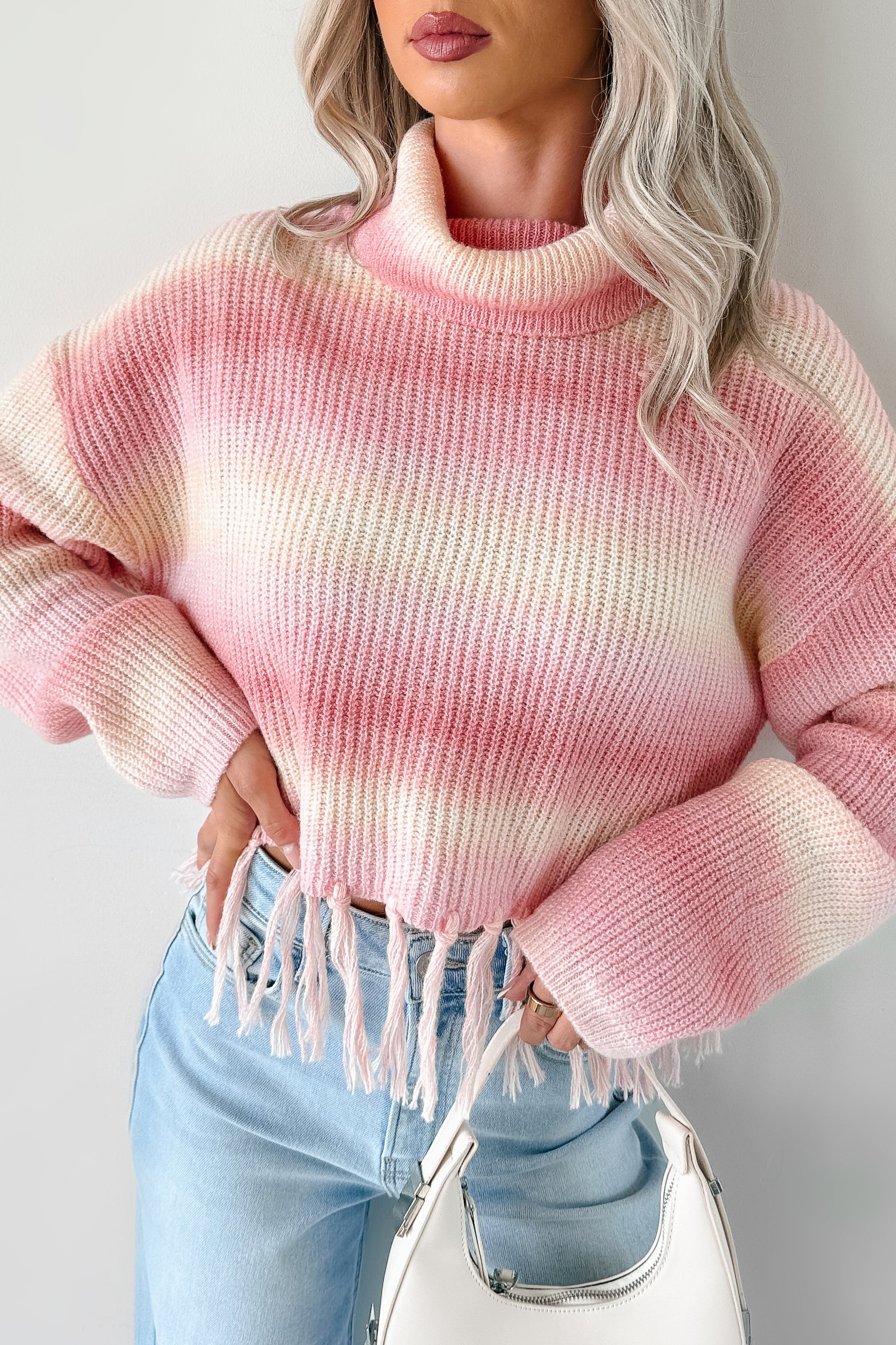 Life In Color Ombre Stripe Tassel Sweater (Pastel Peach) - Image 2