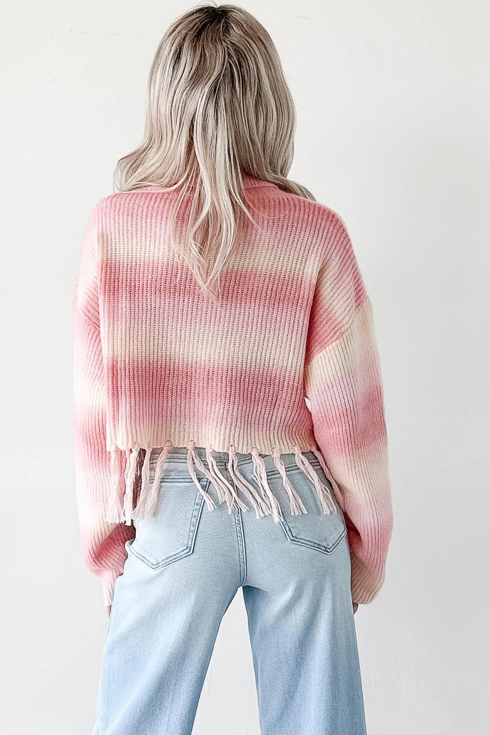 Life In Color Ombre Stripe Tassel Sweater (Pastel Peach) - Image 4