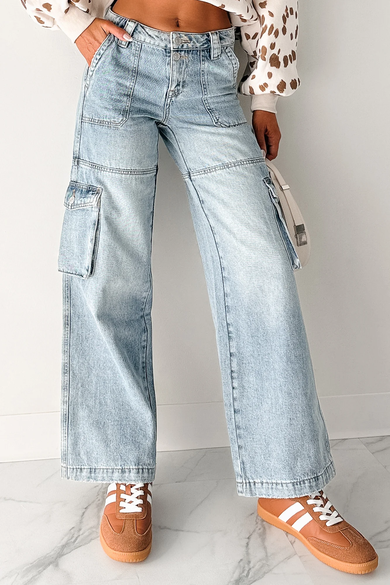 Lucy Cargo Mica Denim Wide Leg Cargo Jeans (Medium) - Image 2