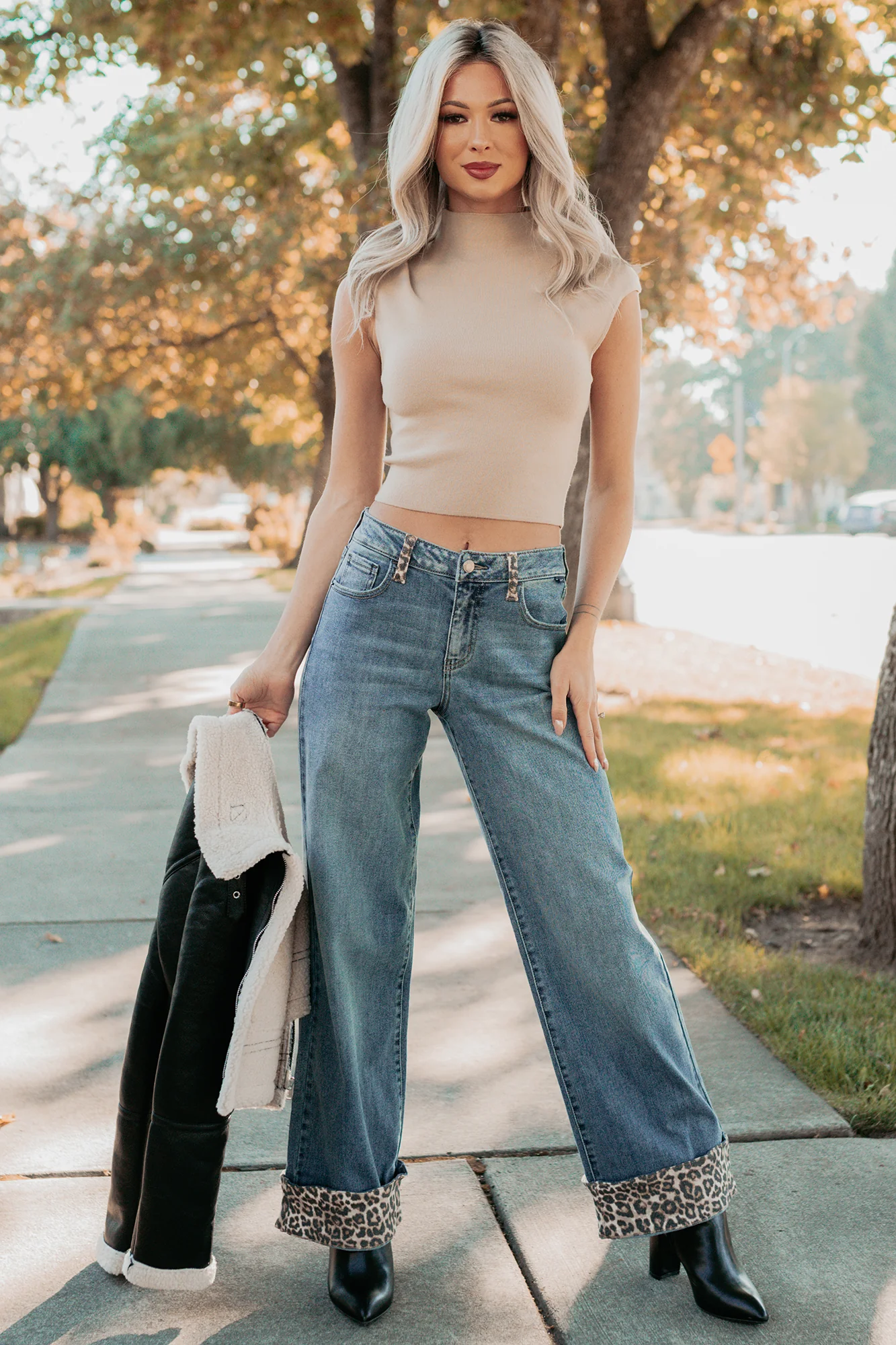 Macy Wide Leg Leopard Cuff Cello Jeans (Medium Tint) - Image 6