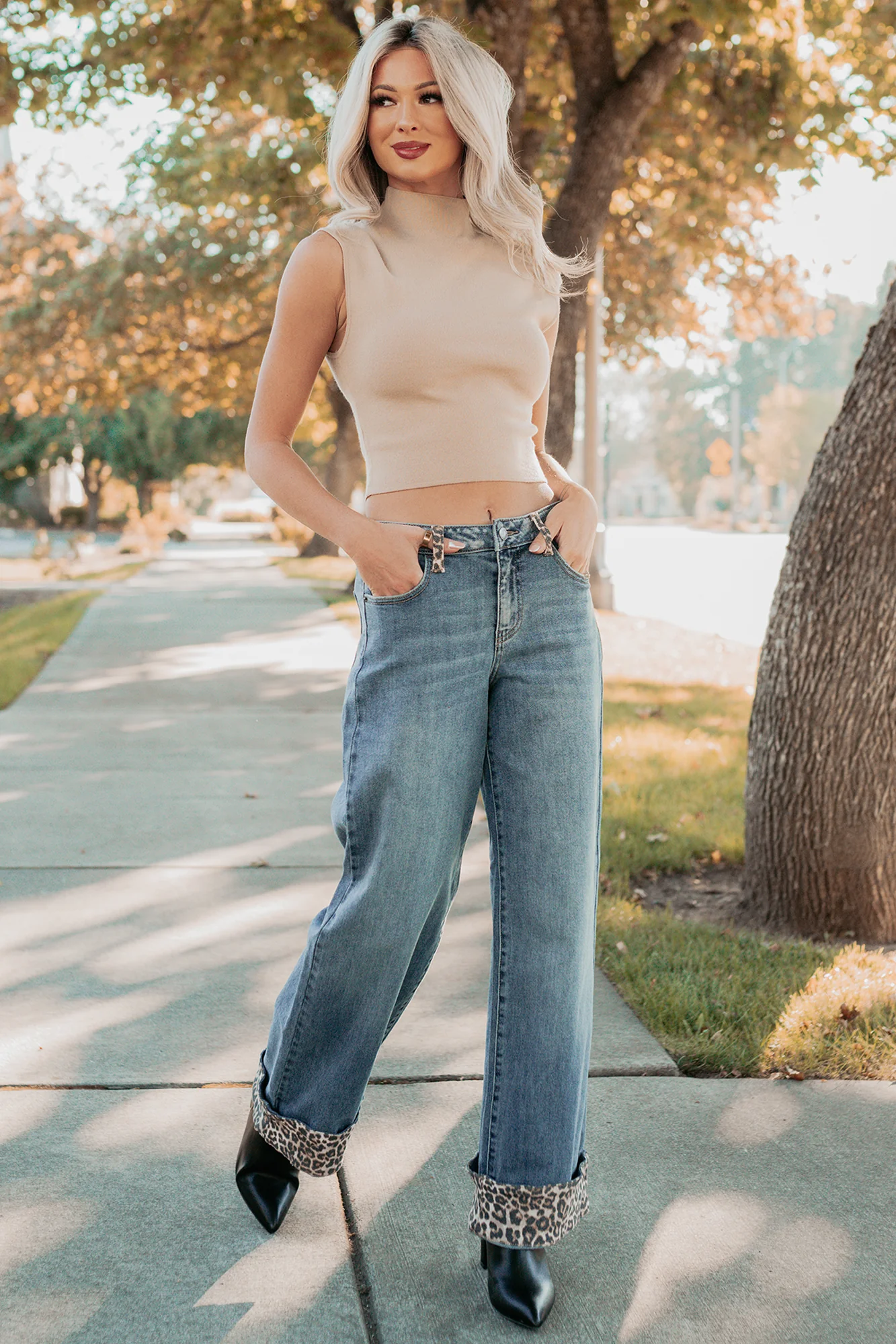 Macy Wide Leg Leopard Cuff Cello Jeans (Medium Tint) - Image 7