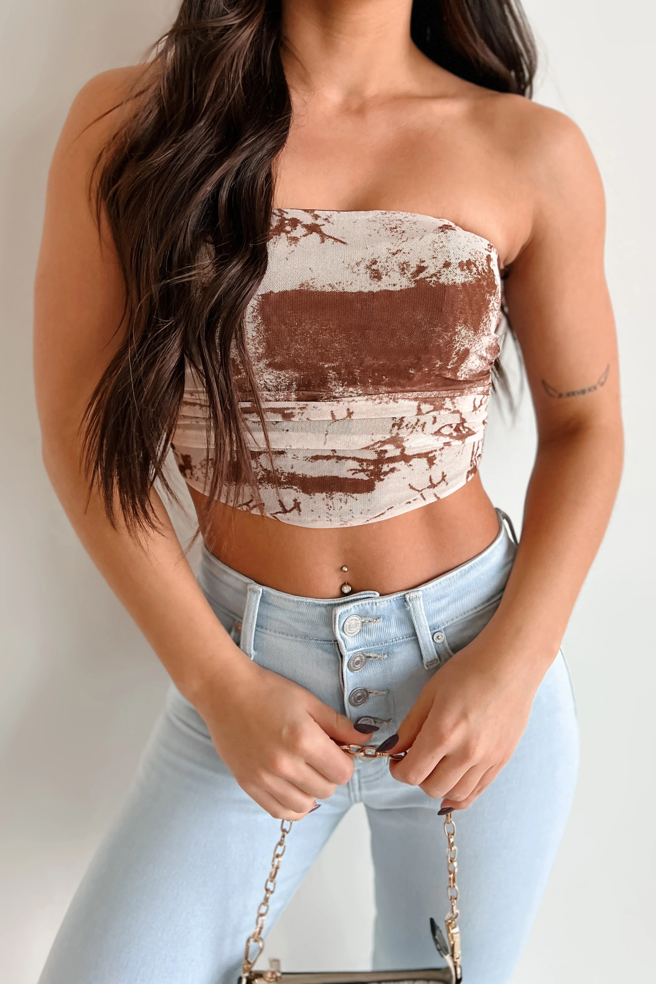 Makenna Printed Mesh Tube Top (Brown) - Image 2