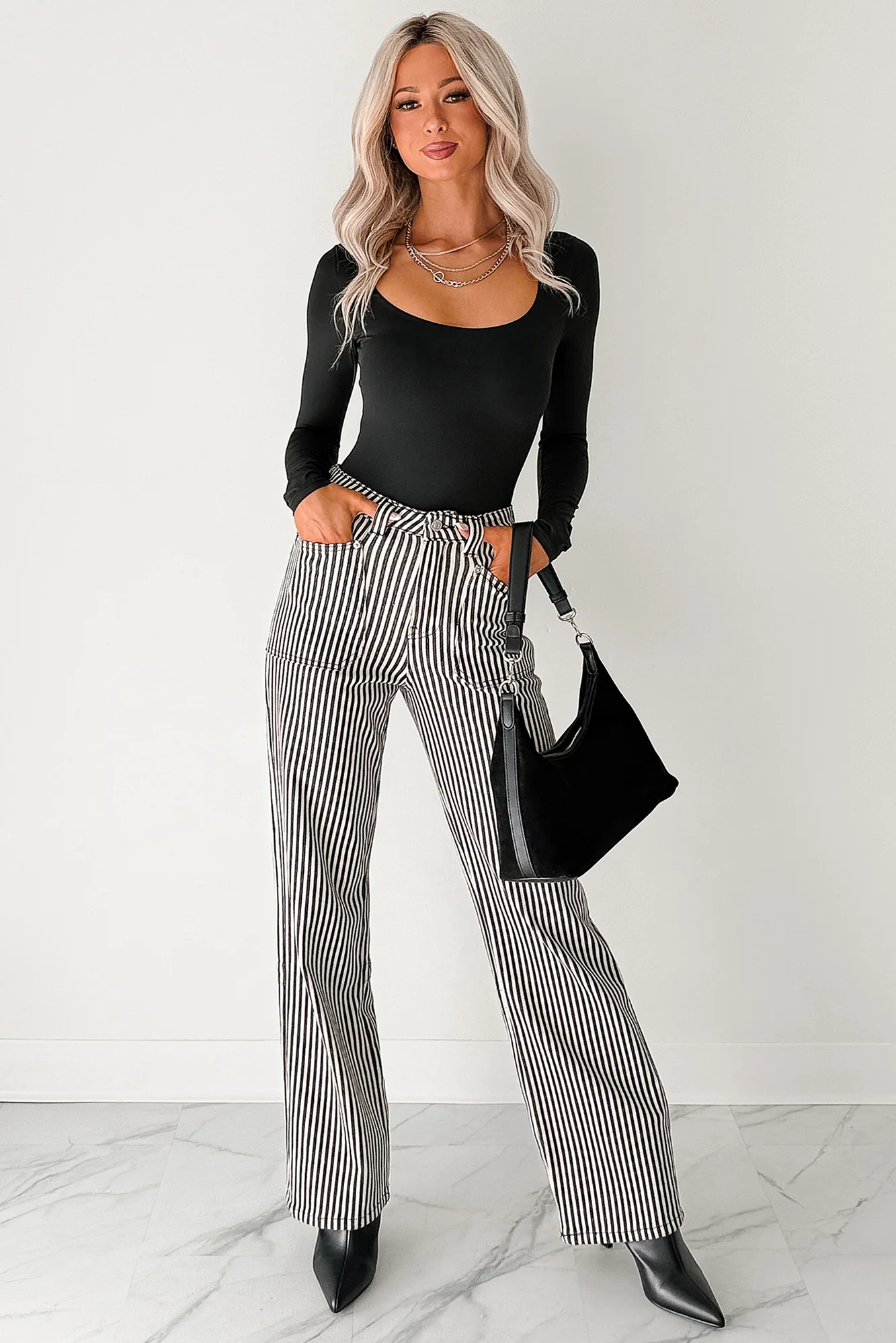 Marcus Straight Leg Striped Mica Denim Jeans (Black/Ivory)