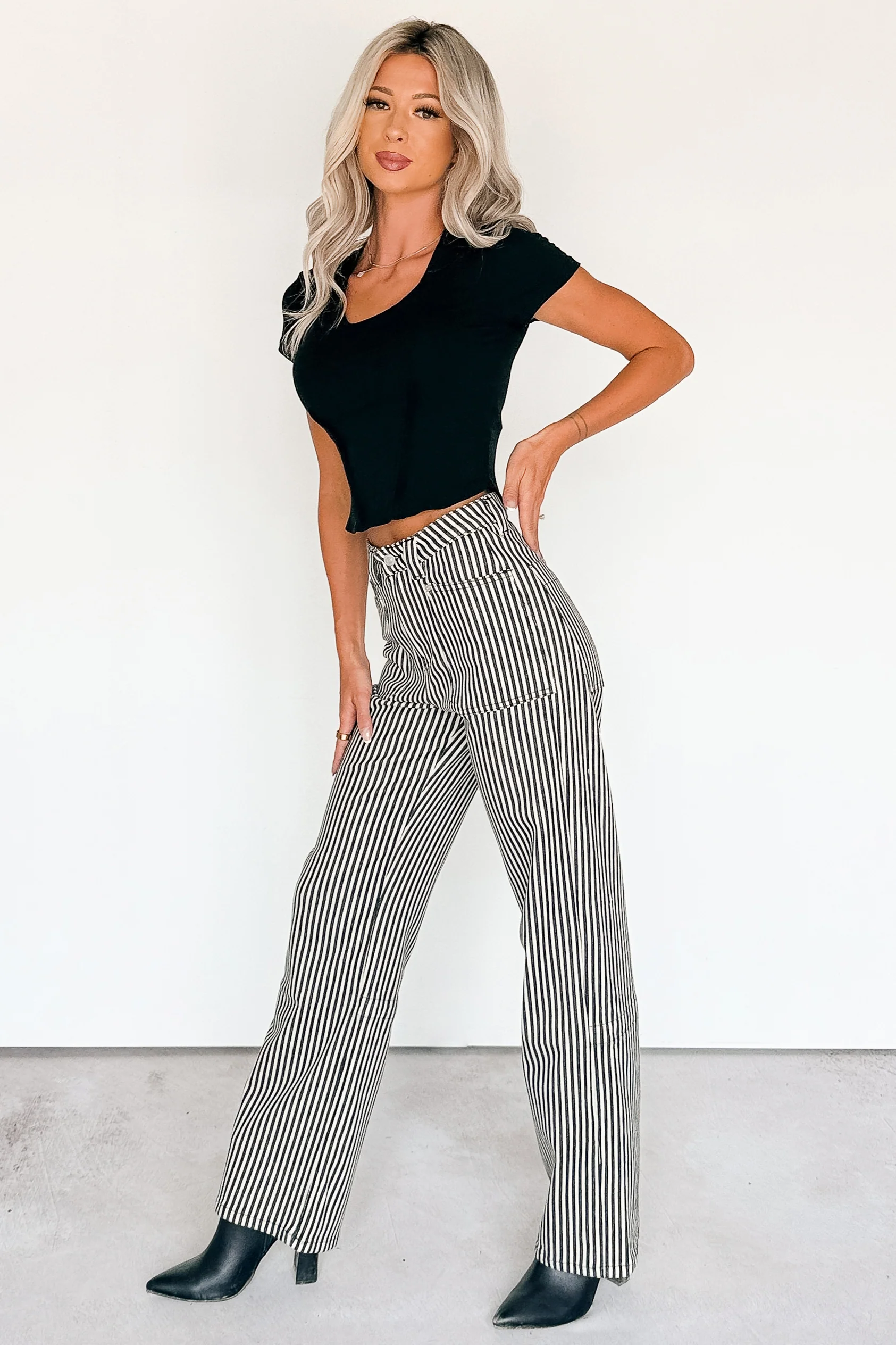 Marcus Straight Leg Striped Mica Denim Jeans (Black/Ivory) - Image 6