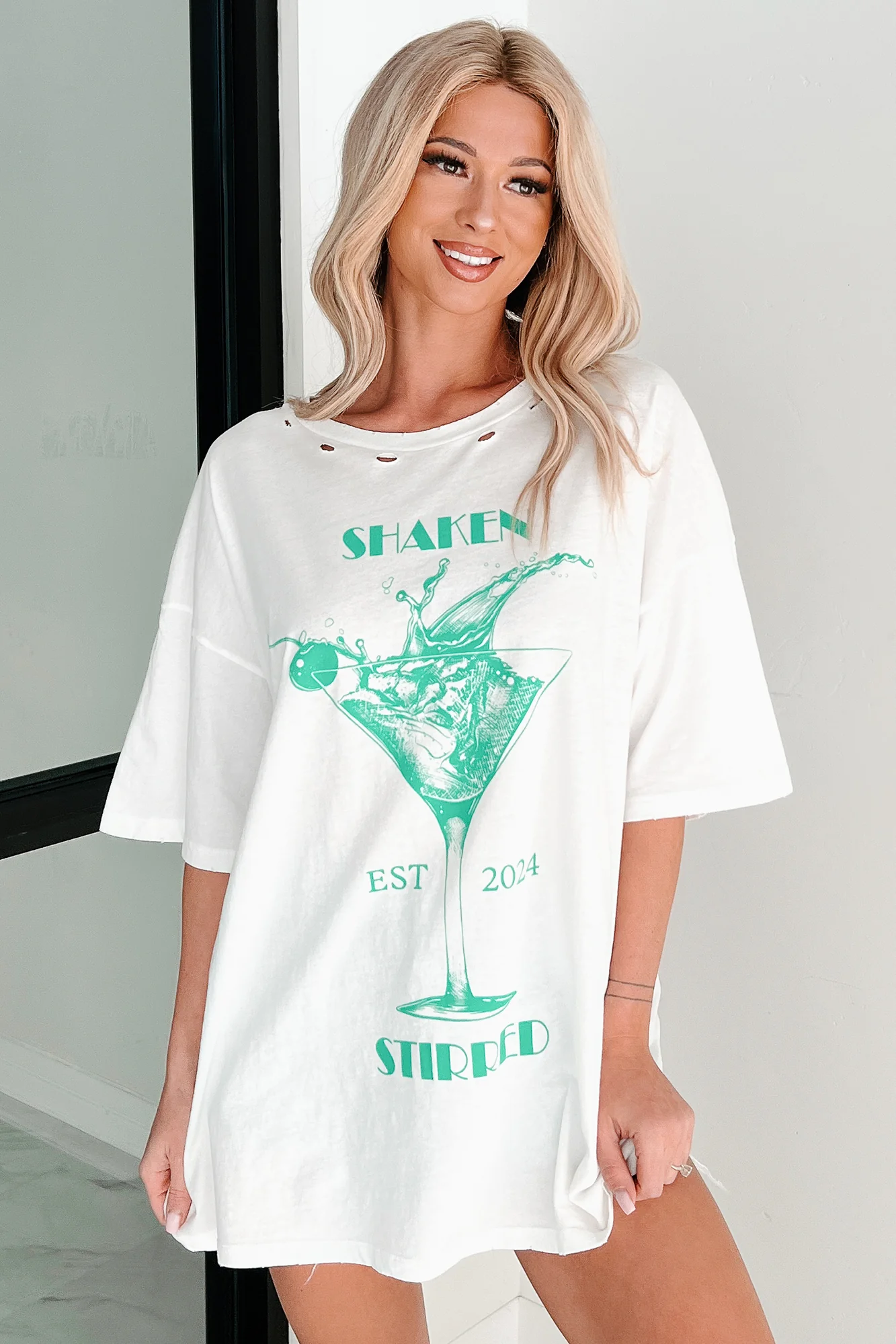 Martini Darling Distressed Graphic T-Shirt (Ivory) - Image 4