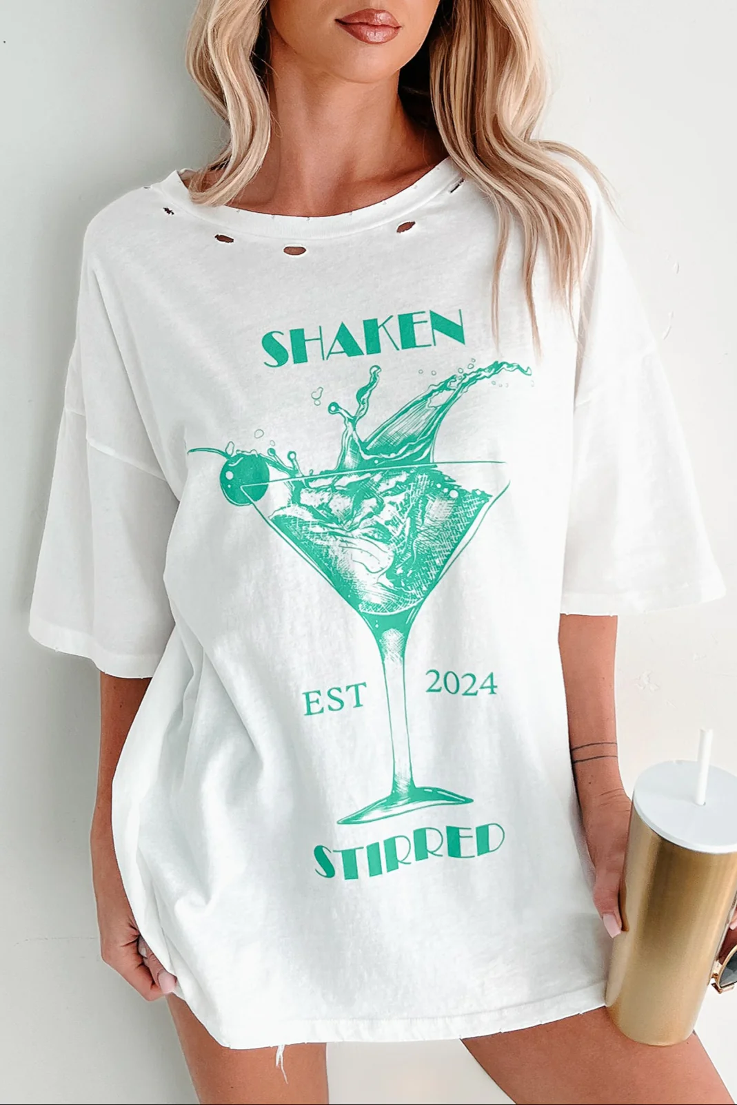 Martini Darling Distressed Graphic T-Shirt (Ivory) - Image 5