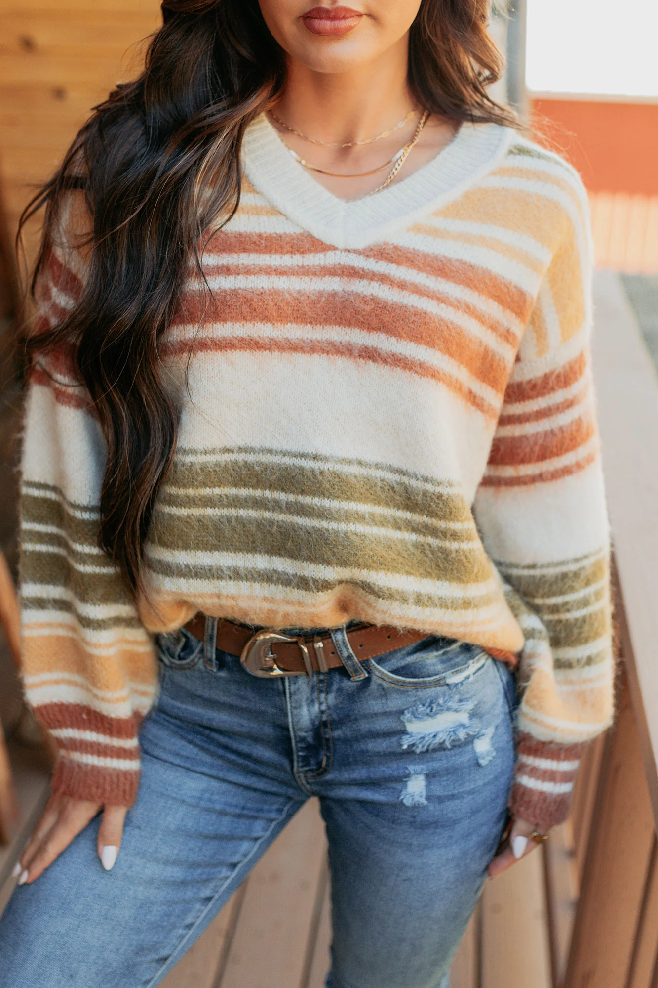 Messy Feelings V Neck Striped Knit Sweater (Multi) - Image 6