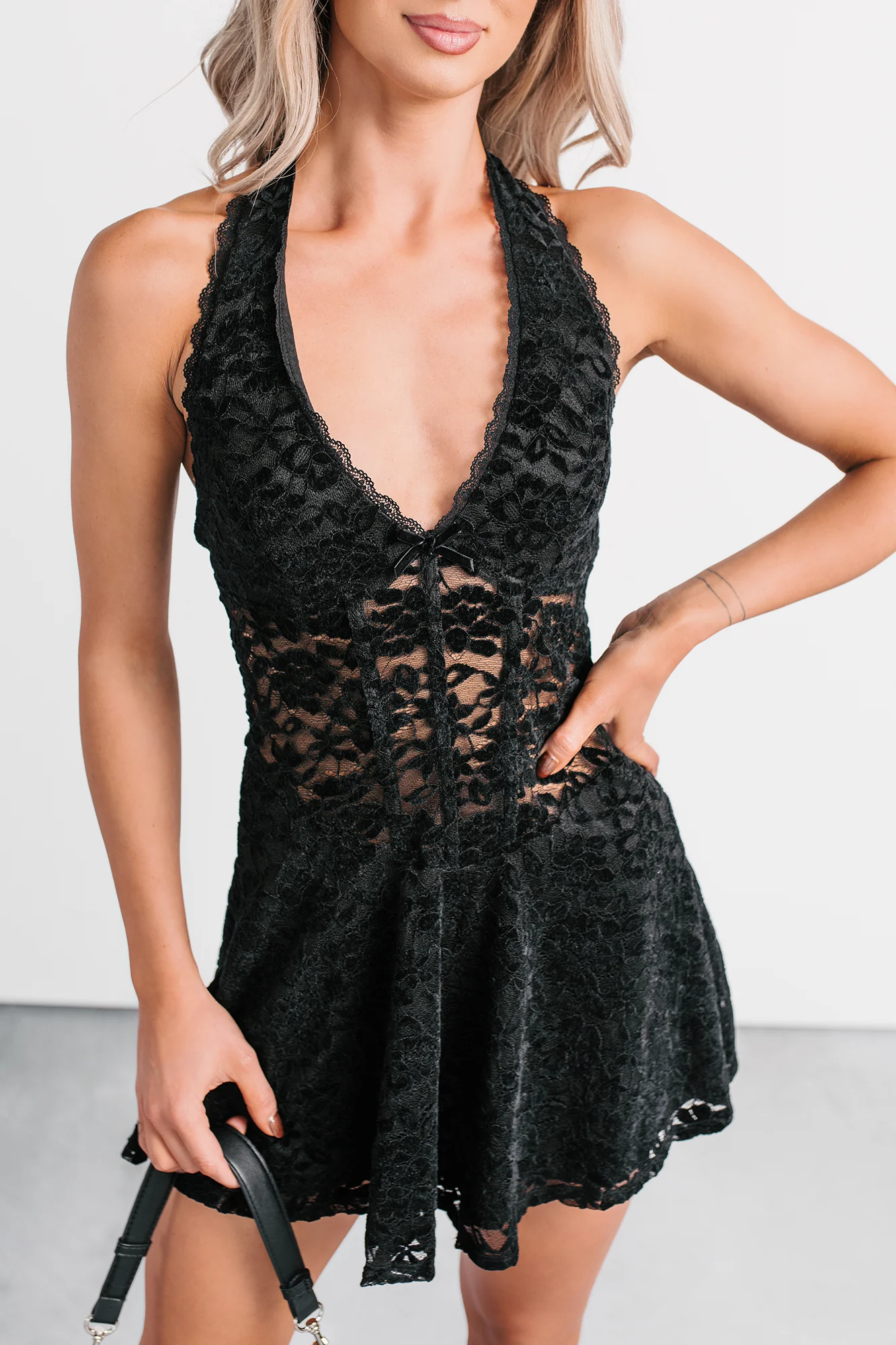 Midnight Bloom Floral Velvet Mini Dress (Black) - Image 6