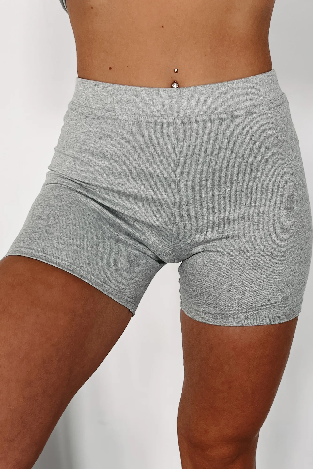 Minding Mine Mid Rise Ribbed Biker Shorts (Heather Grey) - Image 5