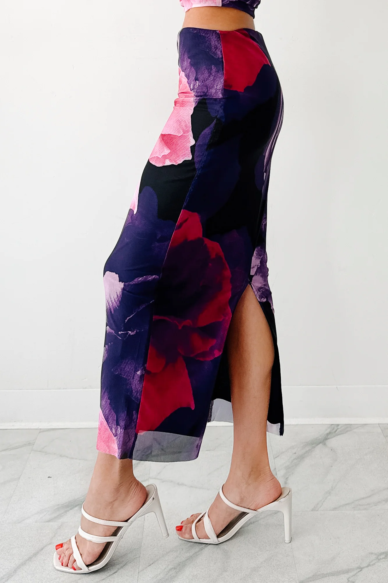 Mood Manifest Floral Mesh Midi Skirt (Pink/Purple) - Image 4