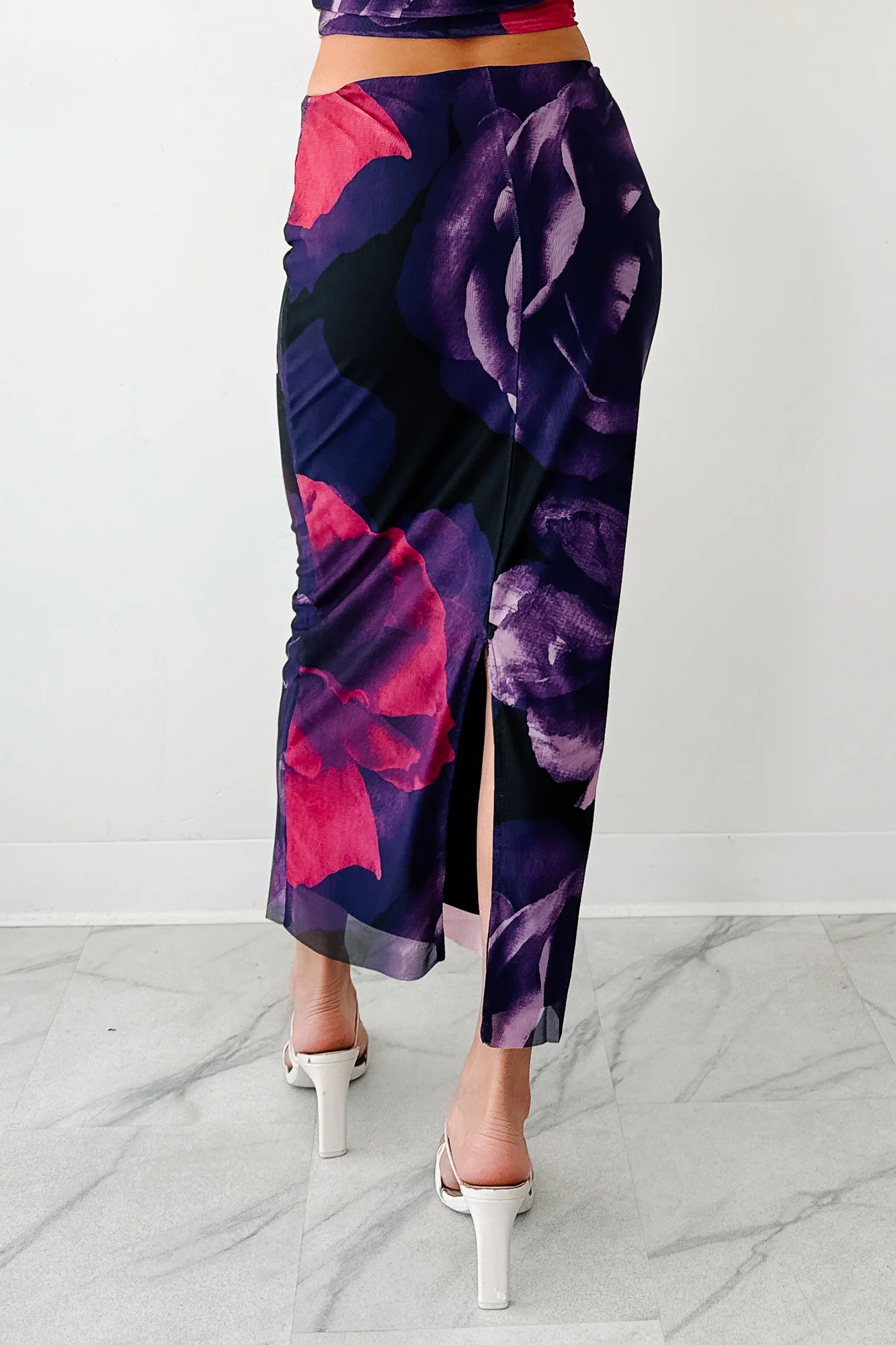 Mood Manifest Floral Mesh Midi Skirt (Pink/Purple) - Image 5