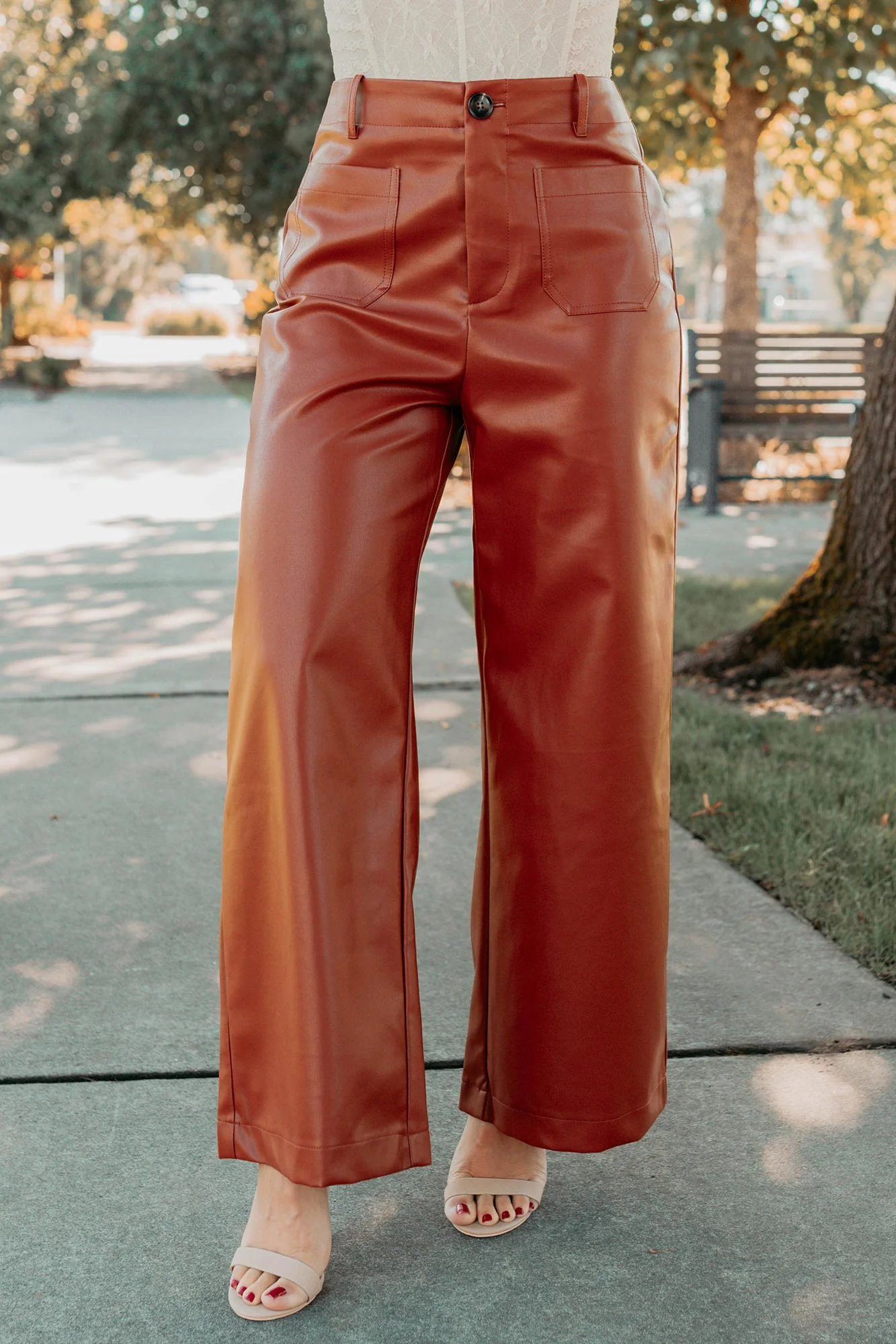 More Than Usual Wide-Leg Faux Leather Pant (Camel) - Image 6