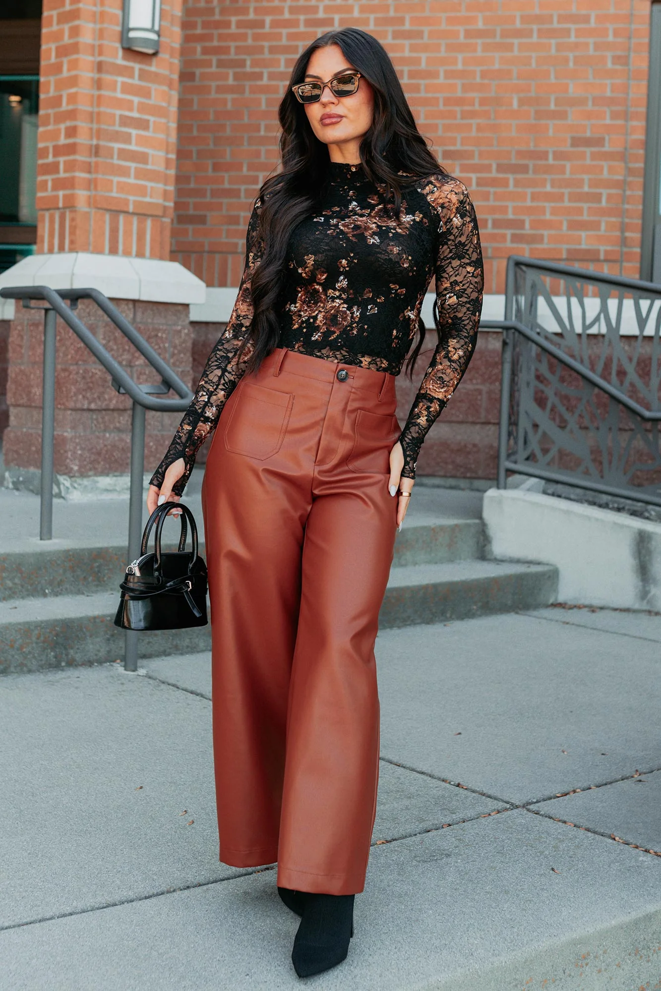 More Than Usual Wide-Leg Faux Leather Pant (Camel) - Image 8