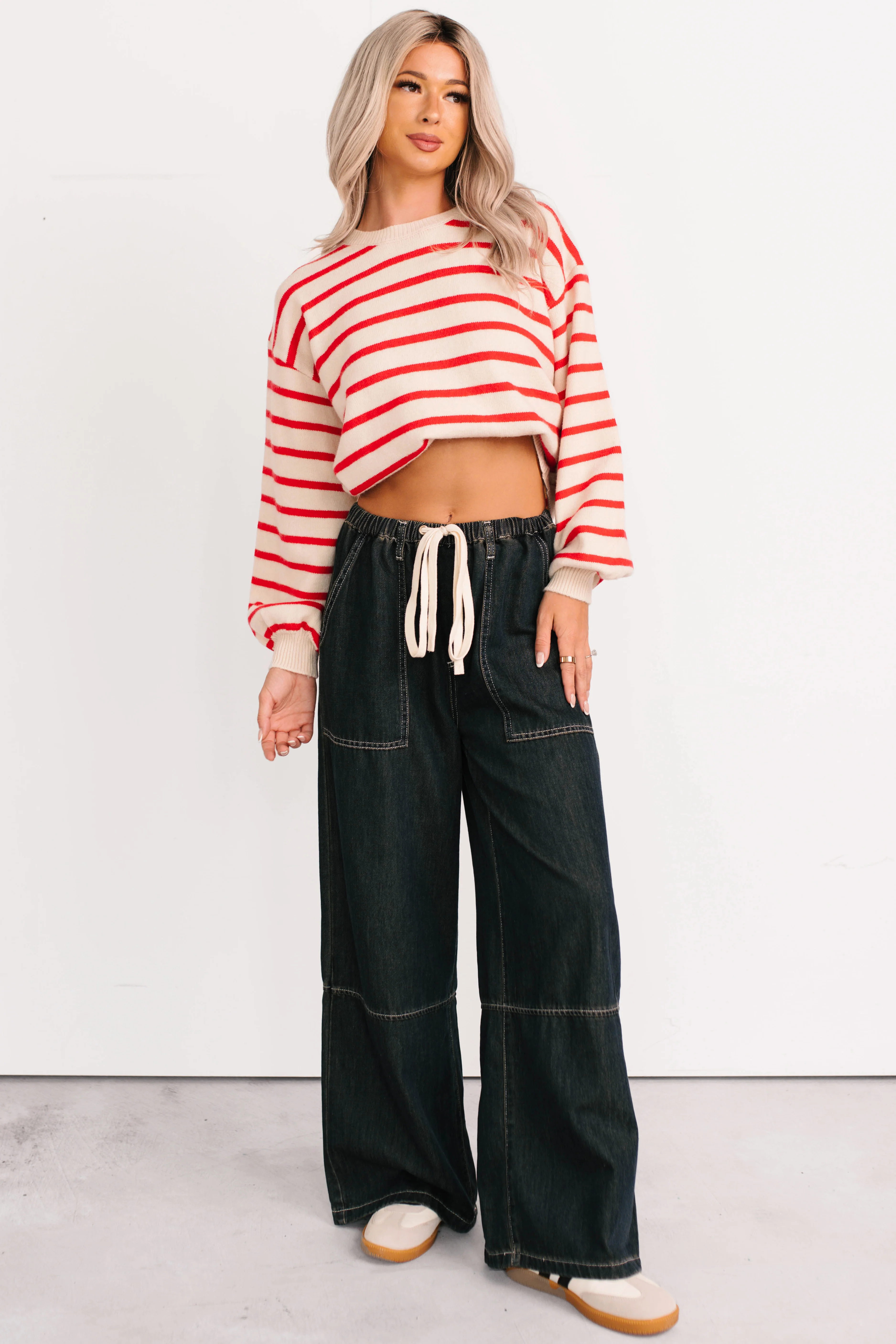 Morning Rituals Striped Button Detail Sweater (Red) - Image 10
