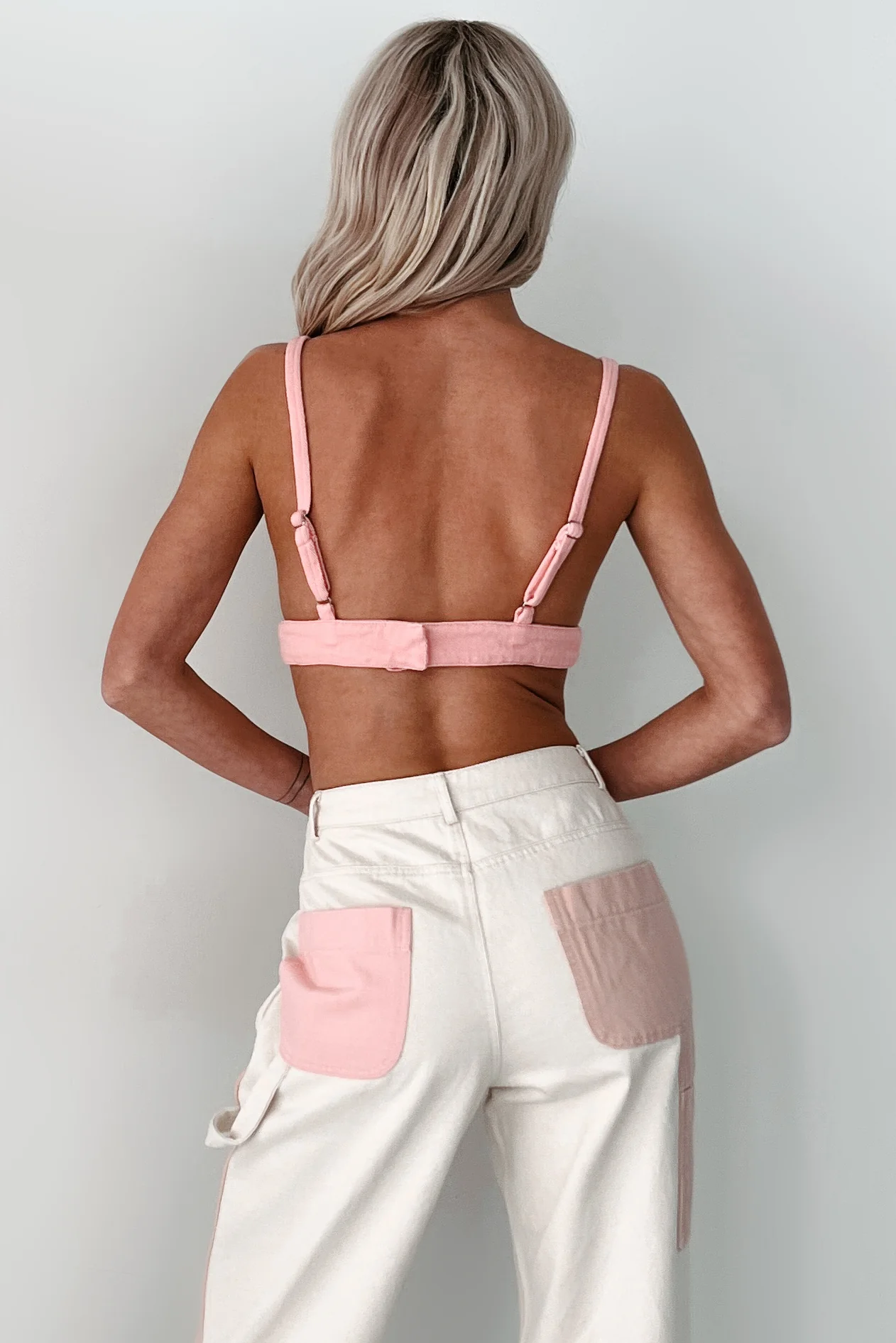 Move To The Music Denim Bralette Top (Pink) - Image 4