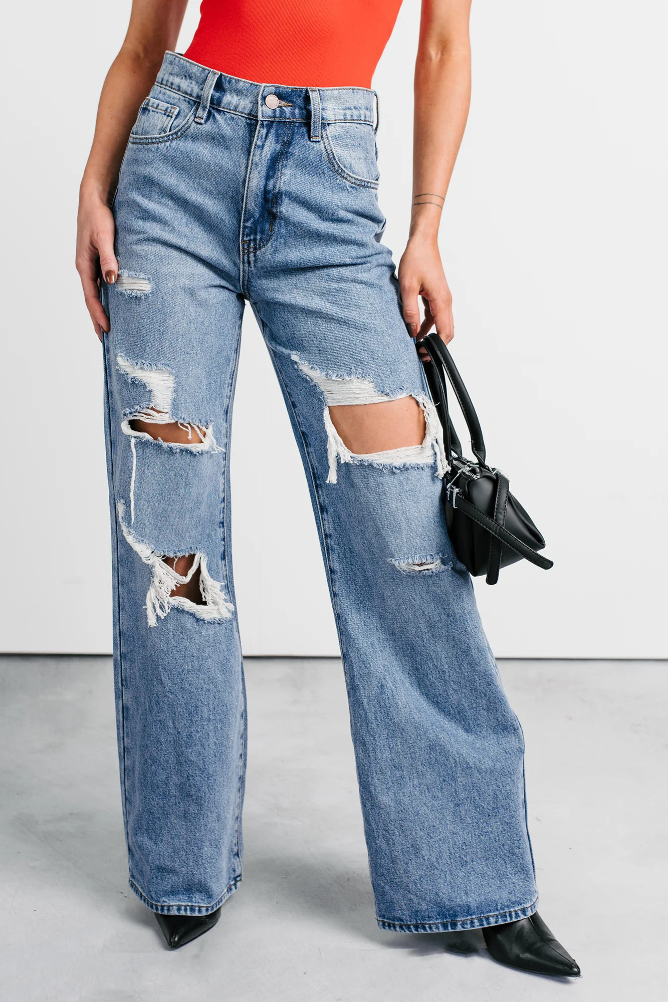 Mylo High Rise Distressed Vibrant Wide Leg Jean (Medium) - Image 8