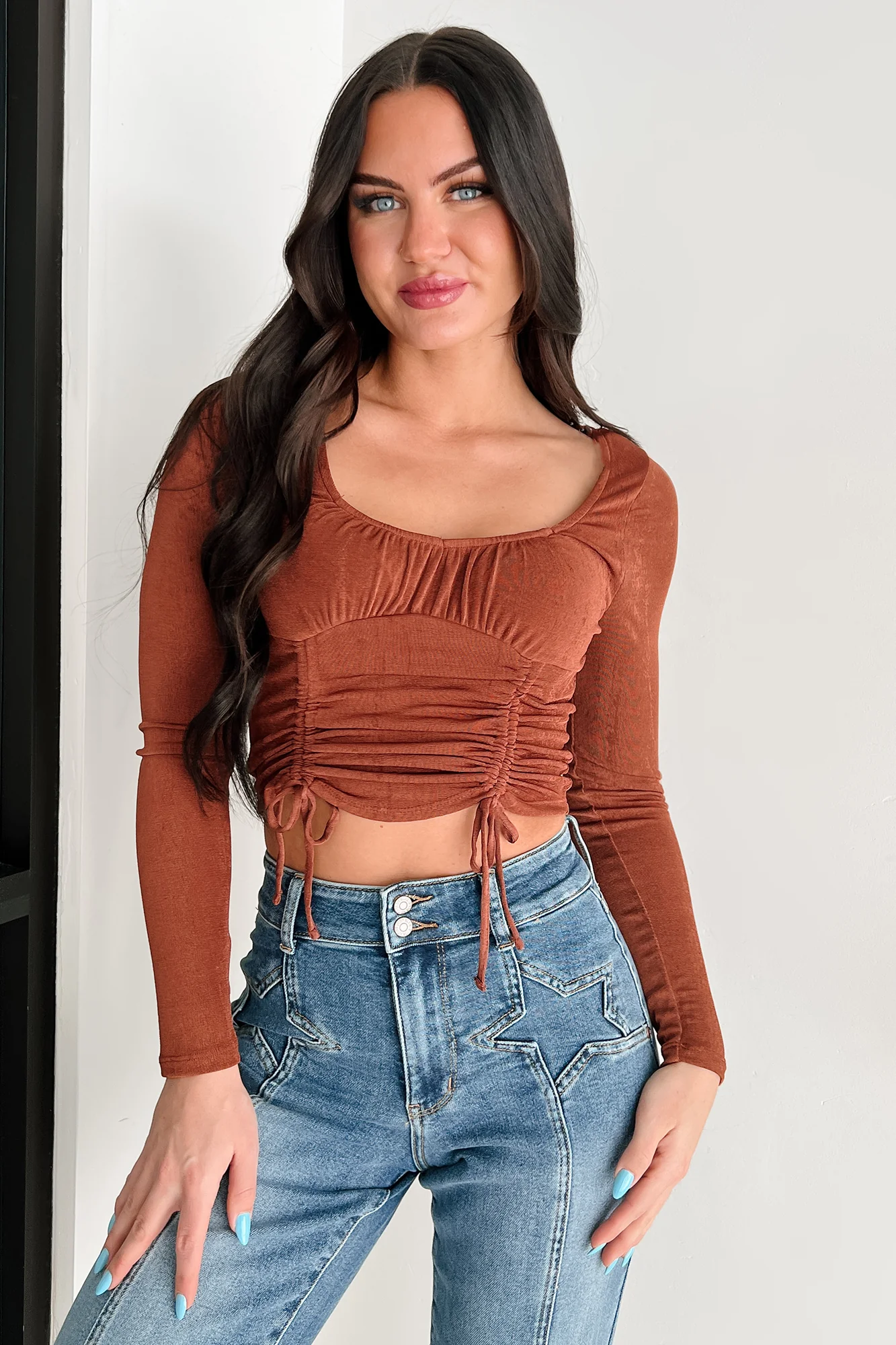 Mystic Evening Ruched Long Sleeve Top (Sequoia) - Image 6