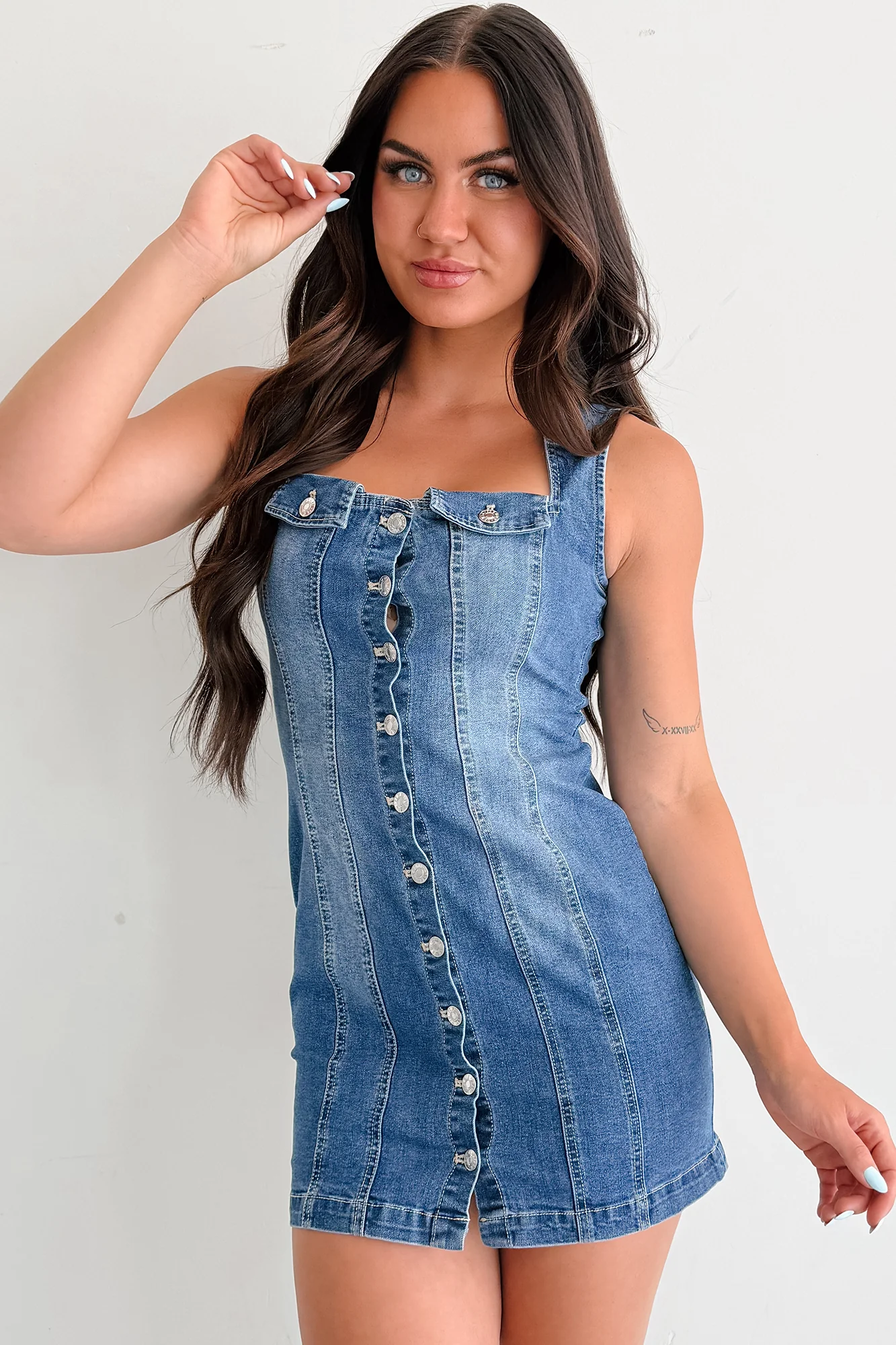 No Bad Days Denim Button Down Mini Dress (Blue) - Image 6