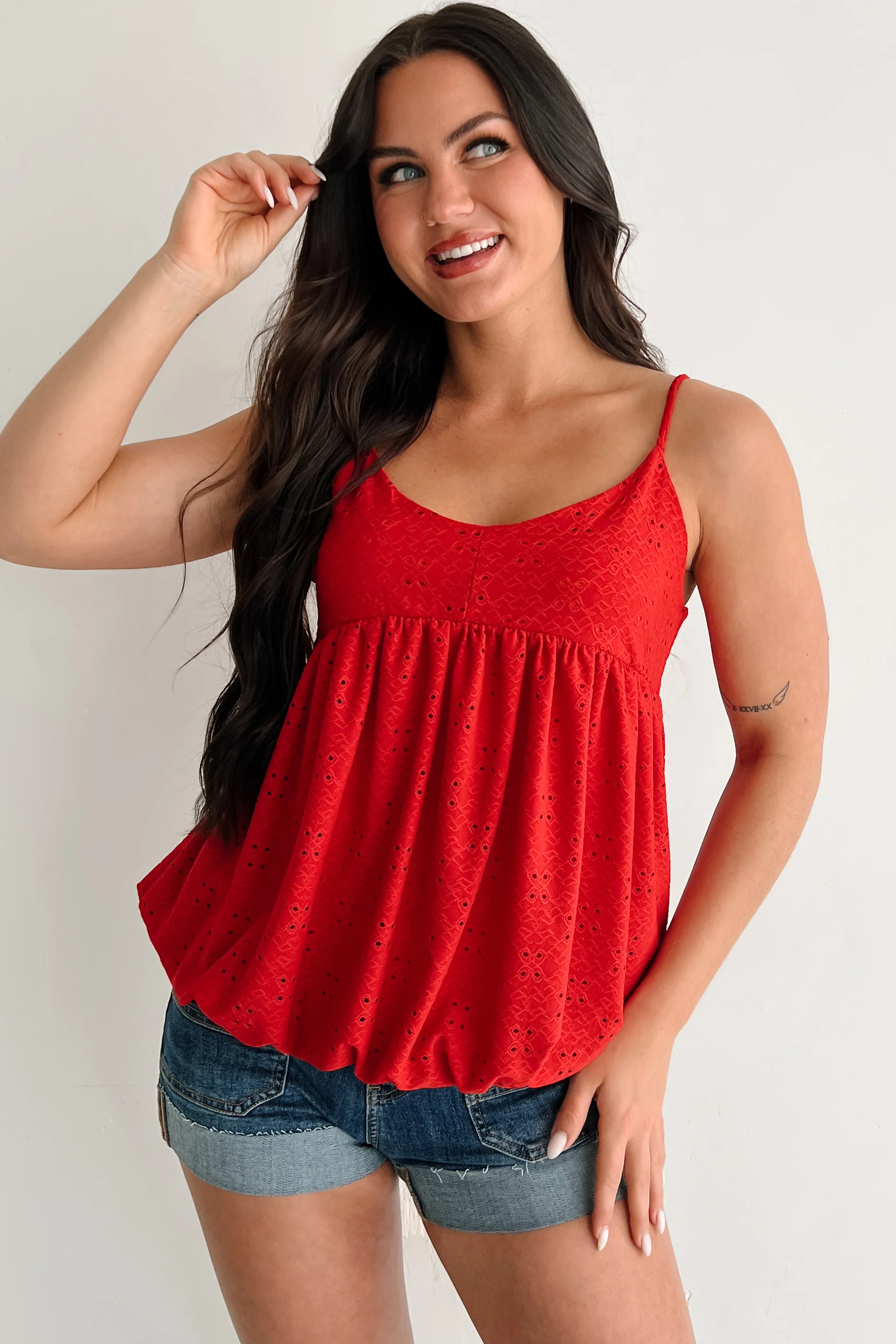 Nordic Nights Bubble Hem Tank Top (Red) - Image 12
