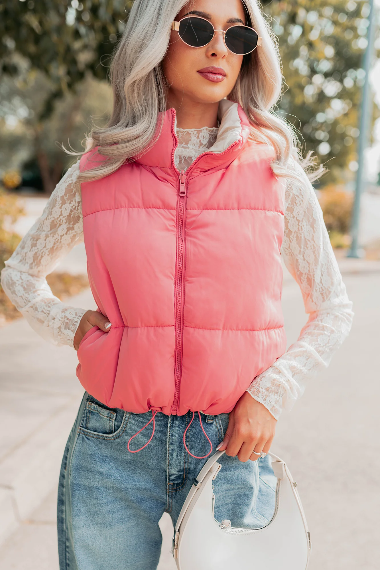On The Reverse Side Reversible Puffer Vest (Hibiscus/Beige) - Image 8