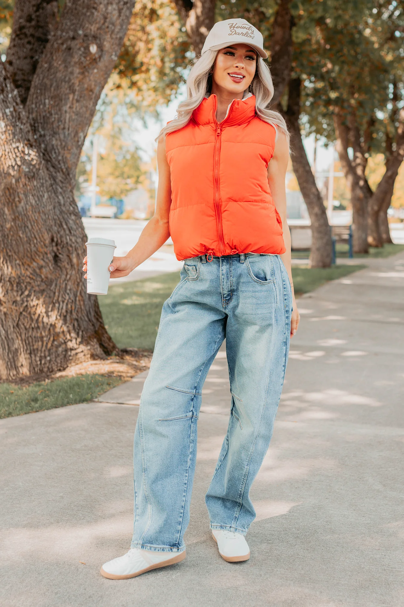 On The Reverse Side Reversible Puffer Vest (Tomato/Beige) - Image 4