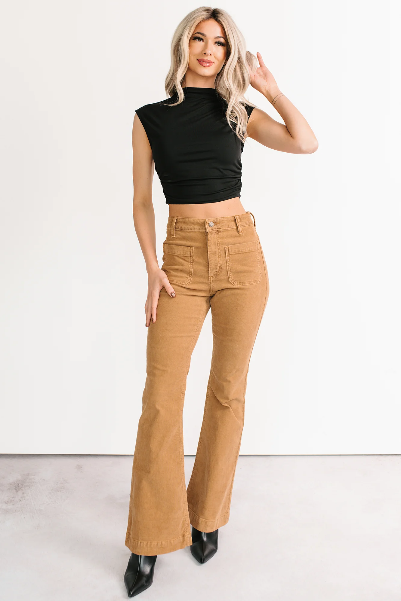 One More Kiss Cap Sleeve Mock Neck Crop Top (Black) - Image 6