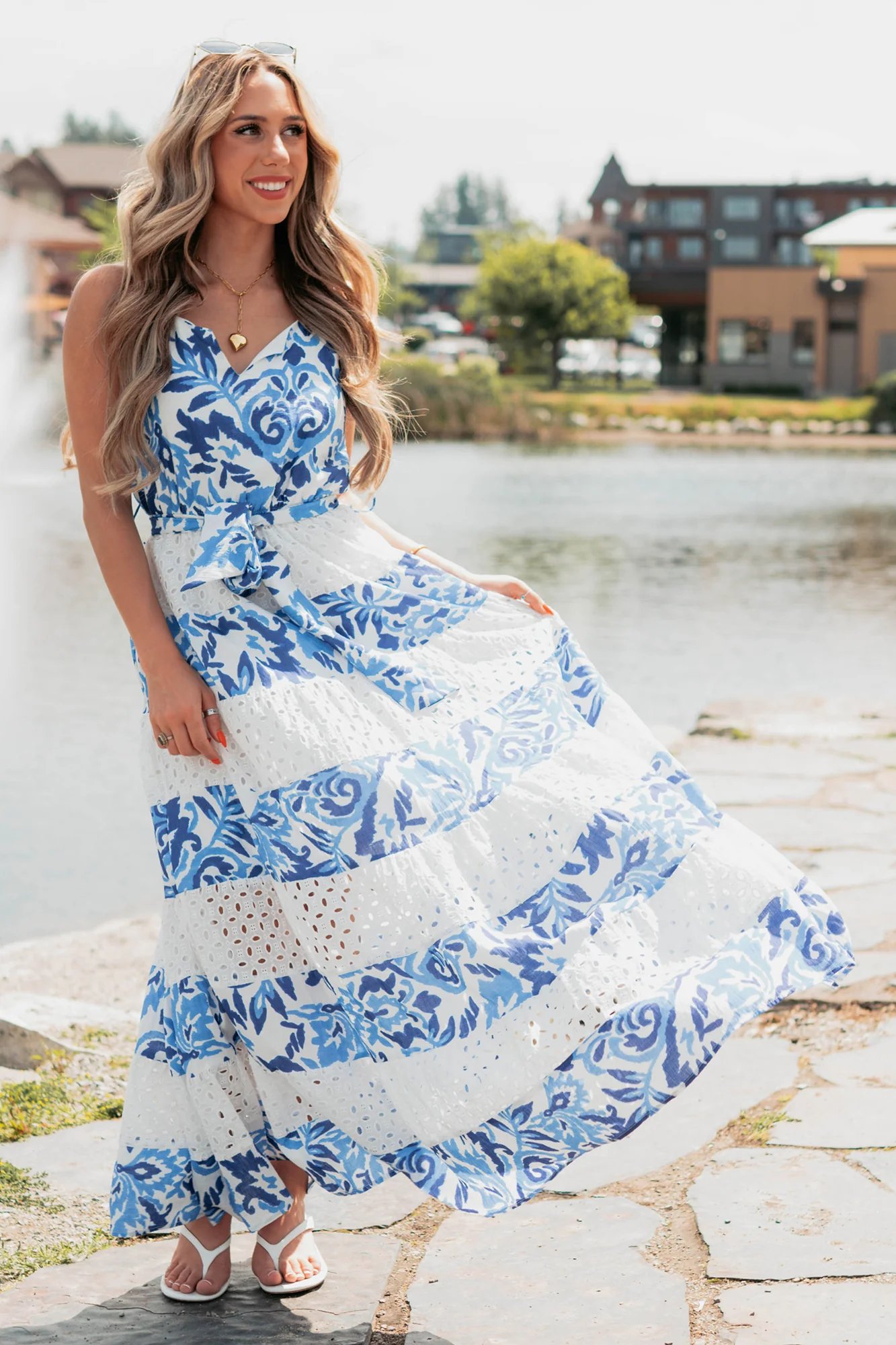 Only Ever You Eyelet Lace Tiered Maxi Dress (Blue) - Image 10