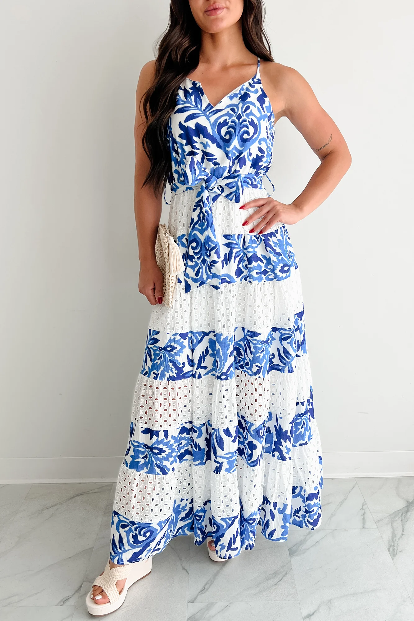 Only Ever You Eyelet Lace Tiered Maxi Dress (Blue) - Image 5
