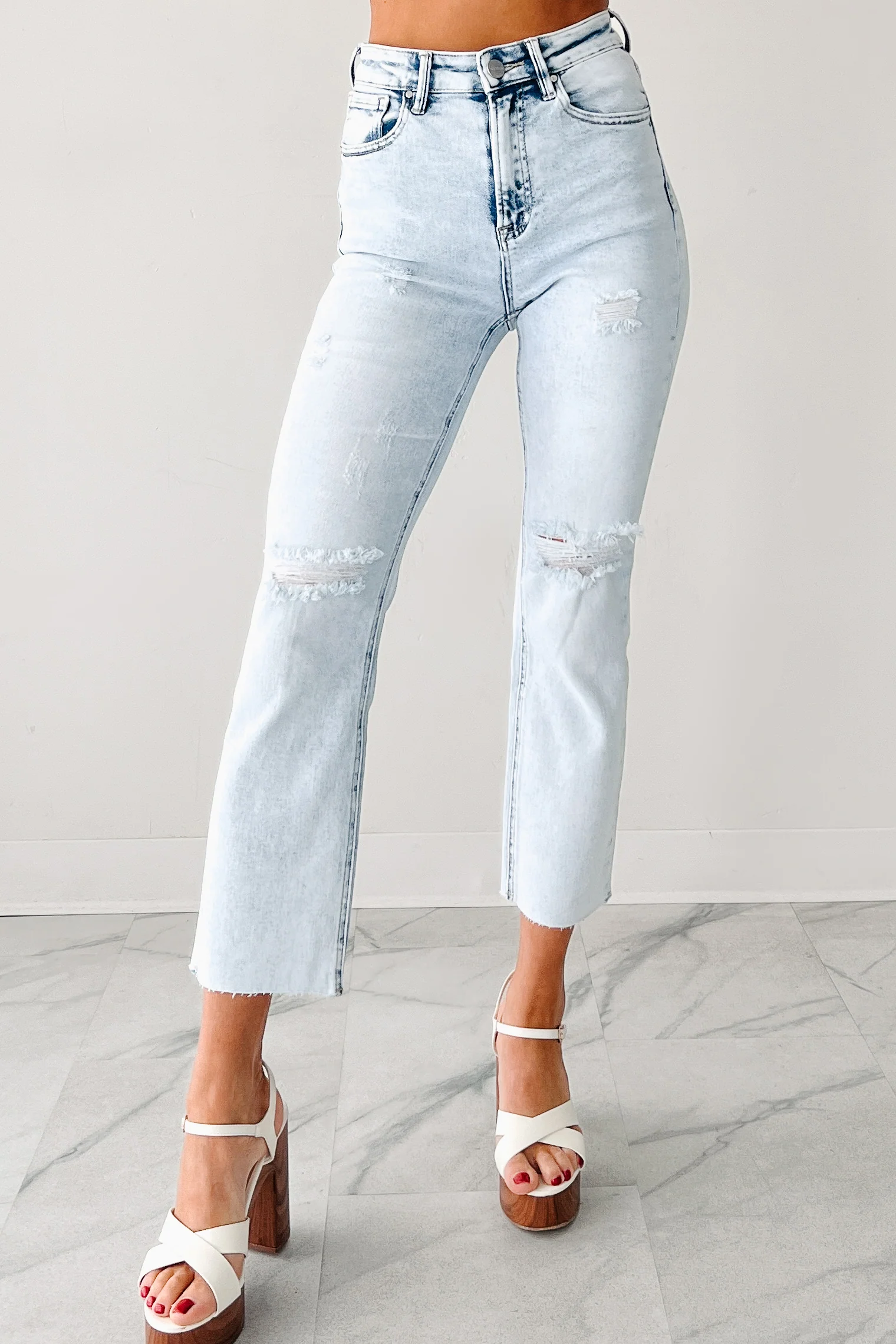 Opal High Rise Distressed Slim Straight Risen Jeans (Acid Light) - Image 2