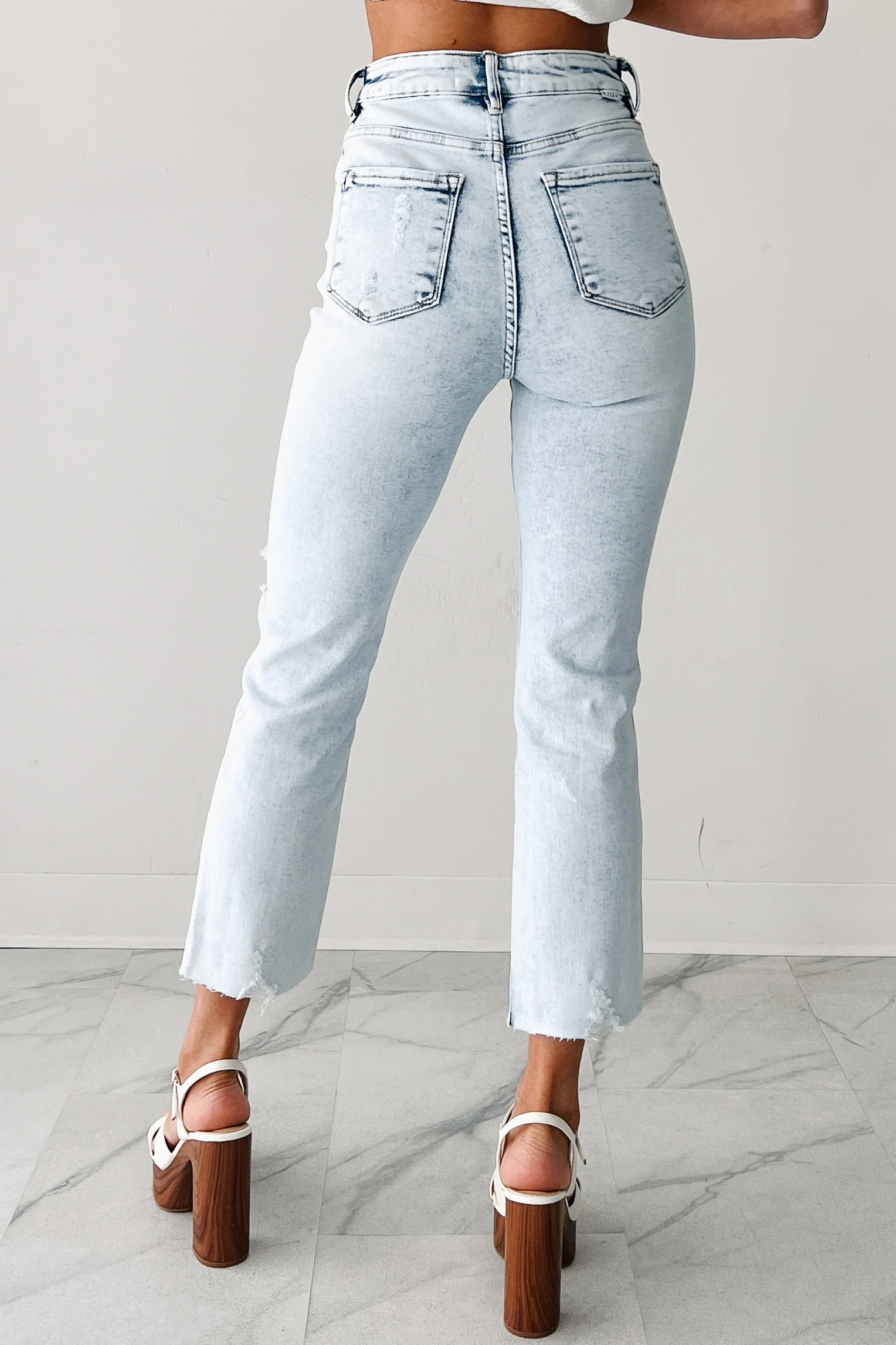 Opal High Rise Distressed Slim Straight Risen Jeans (Acid Light) - Image 4