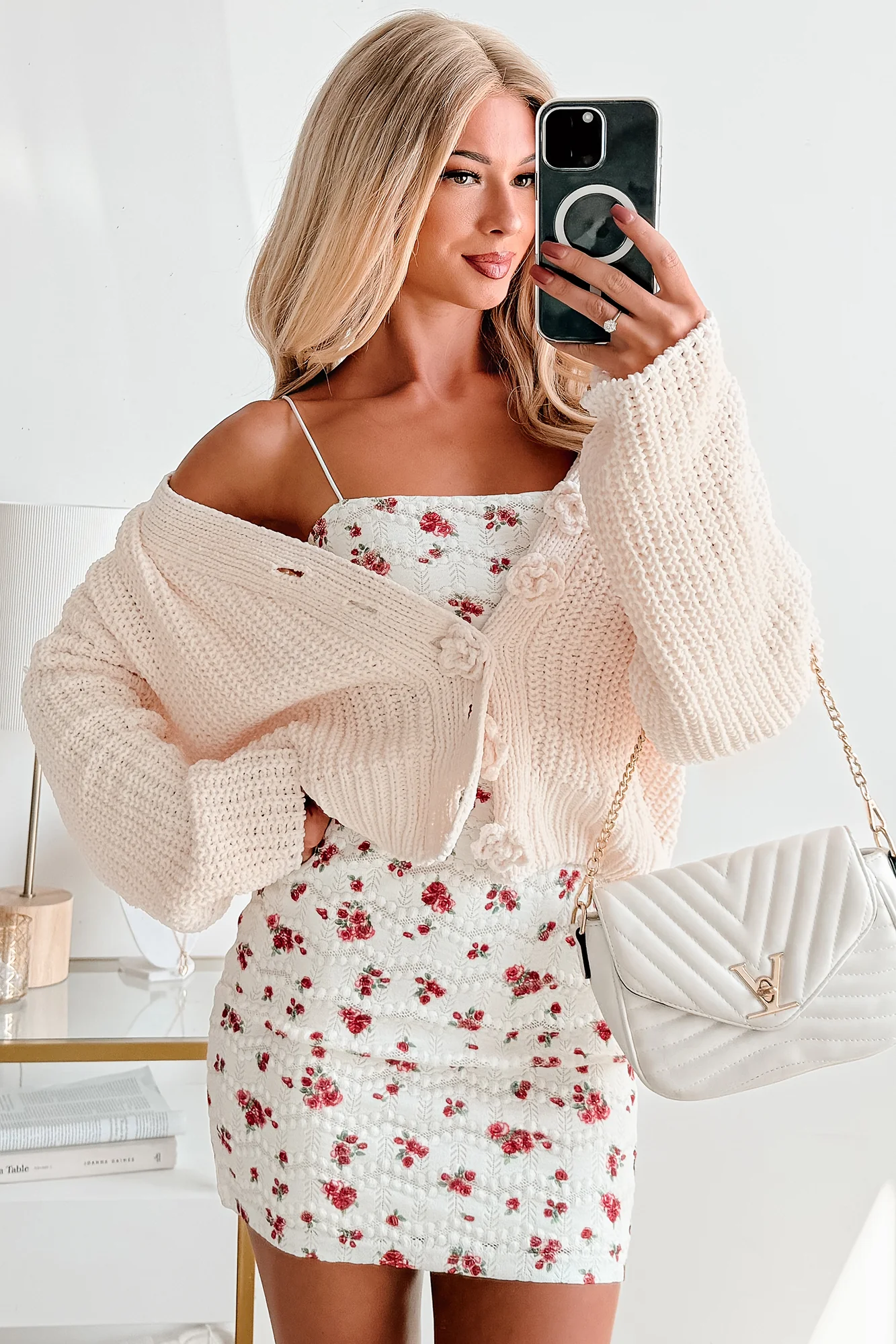 Perfectly Placed Floral Lace Mini Dress (Off White) - Image 17