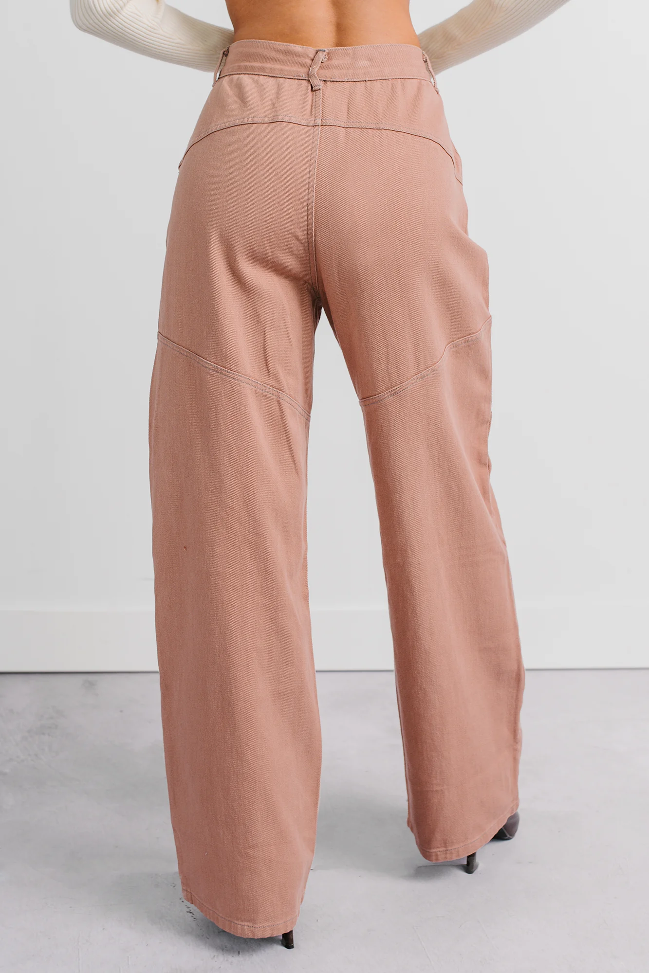 Perseus Seam Detailed Wide Leg Jeans (Terracotta) - Image 3