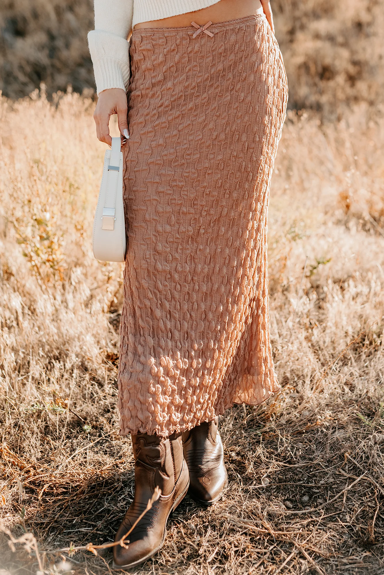 Polished Ease Textured Lace Maxi Skirt (Tan) - Image 2