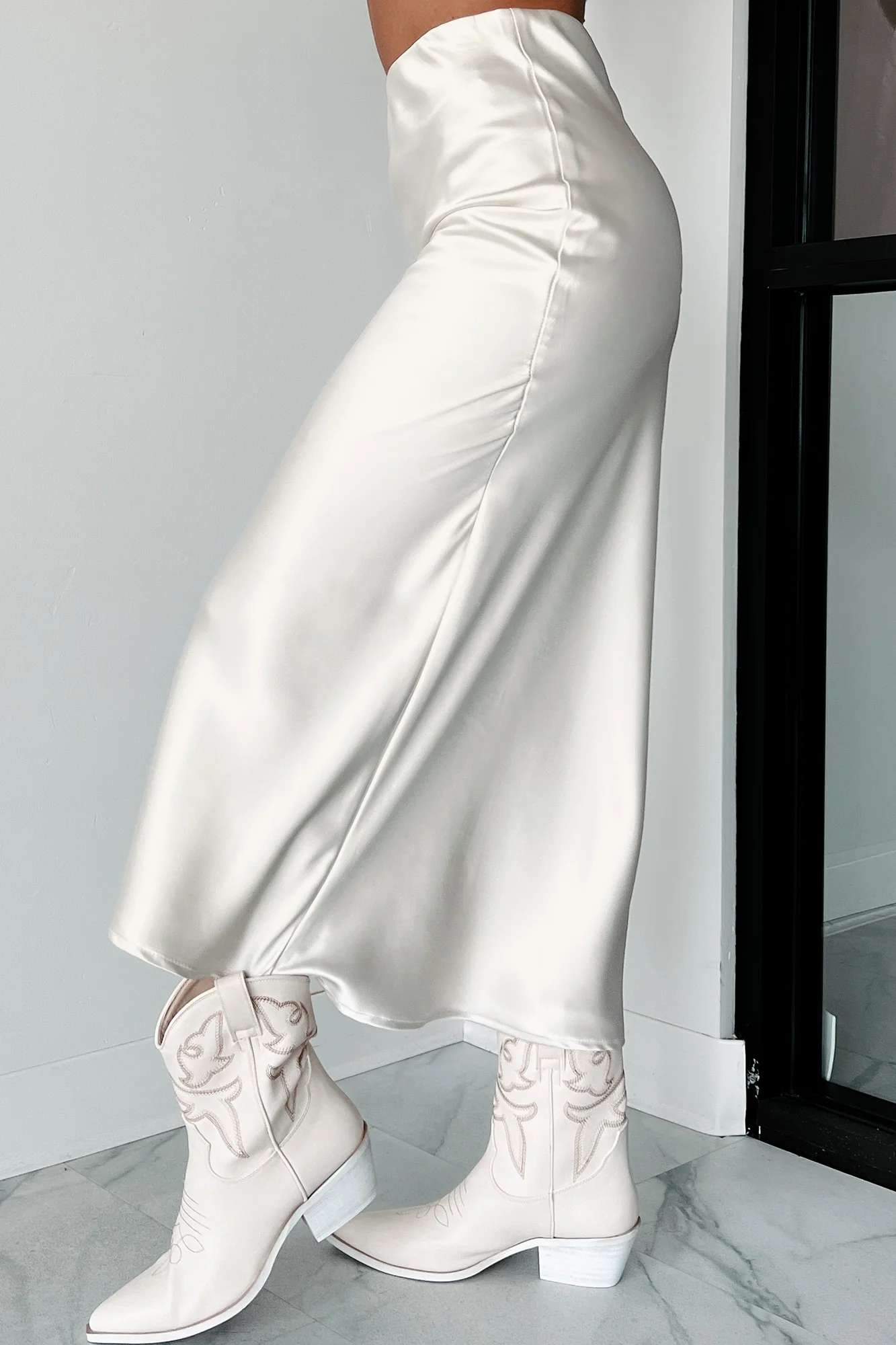 Posh Direction Satin Midi Skirt (Cream) - Image 4