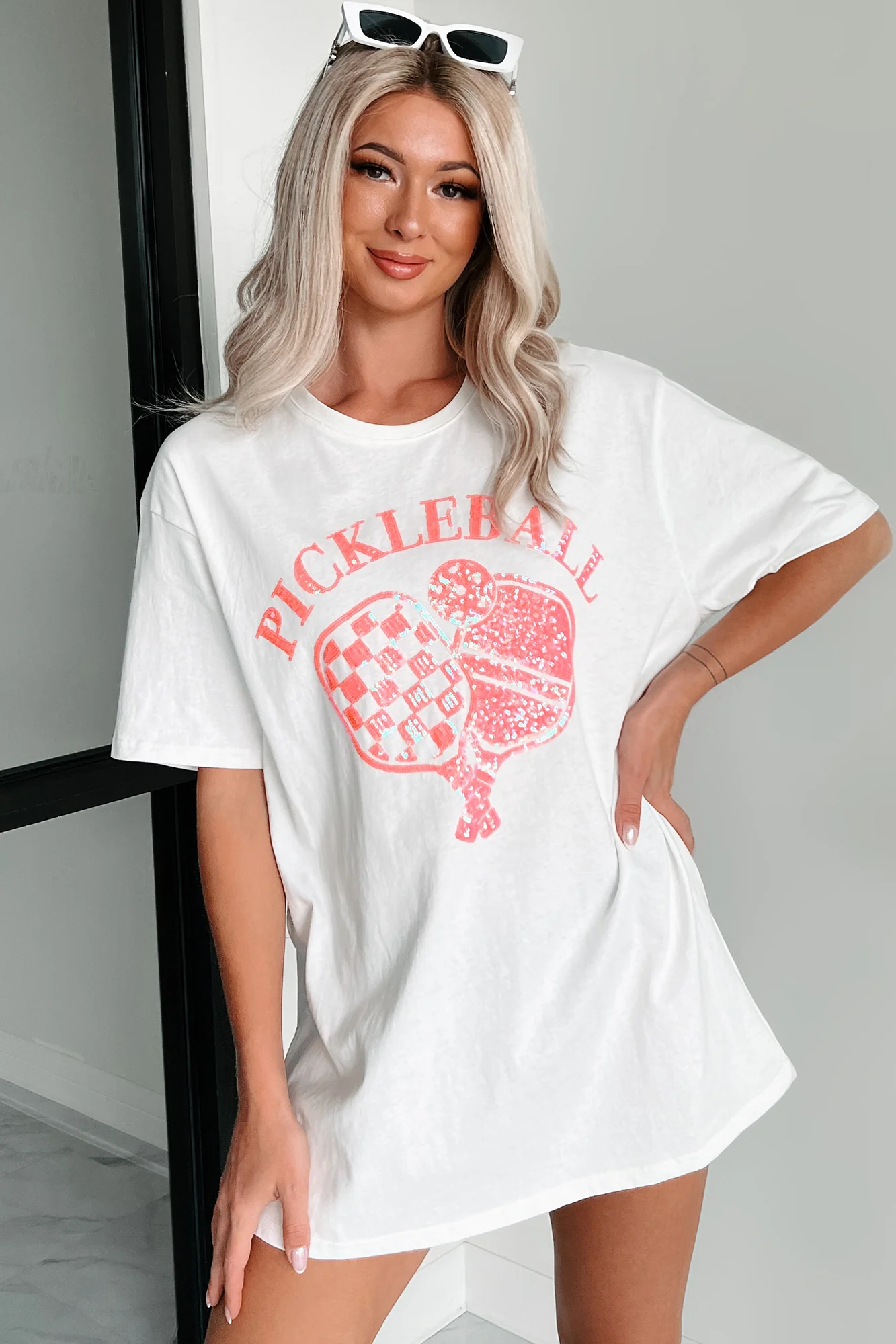 Prepped For Pickleball Oversized Sequin Graphic T-Shirt (Off White) - Image 6