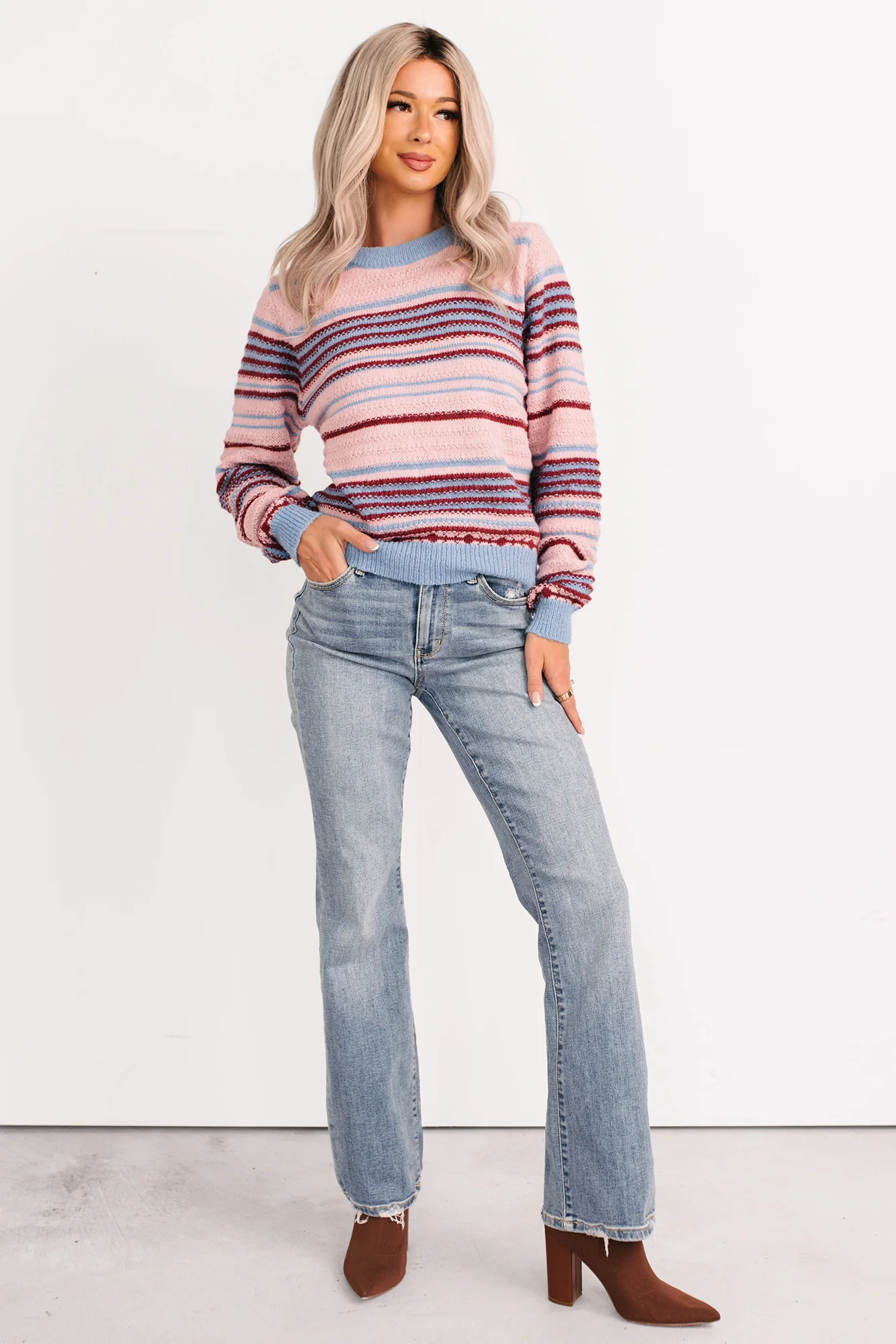 Pure Sunshine Striped Knit Sweater (Pink/Blue/Wine) - Image 12