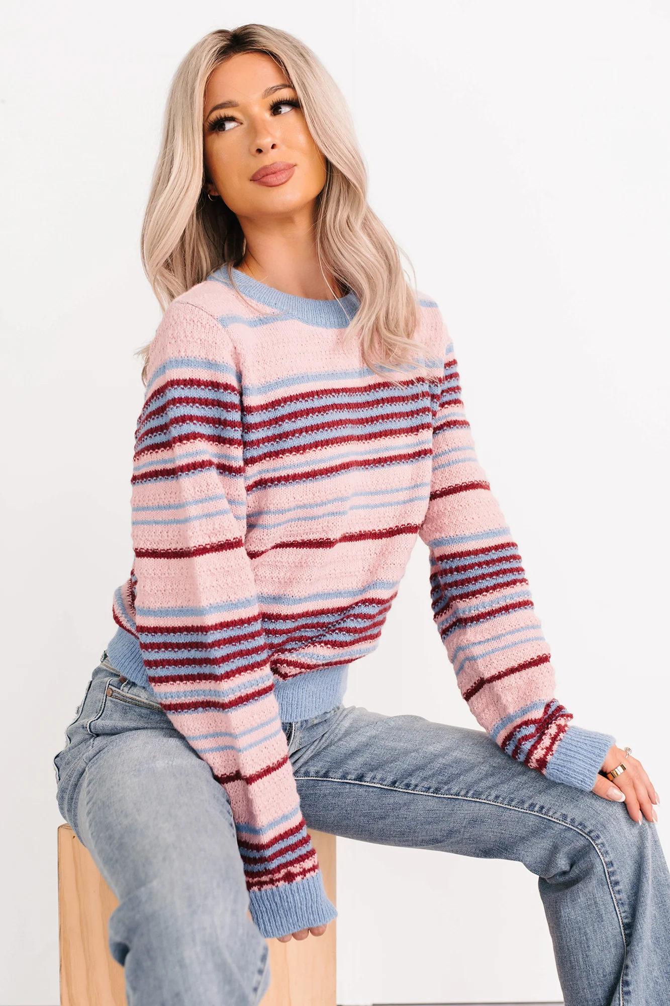 Pure Sunshine Striped Knit Sweater (Pink/Blue/Wine) - Image 9