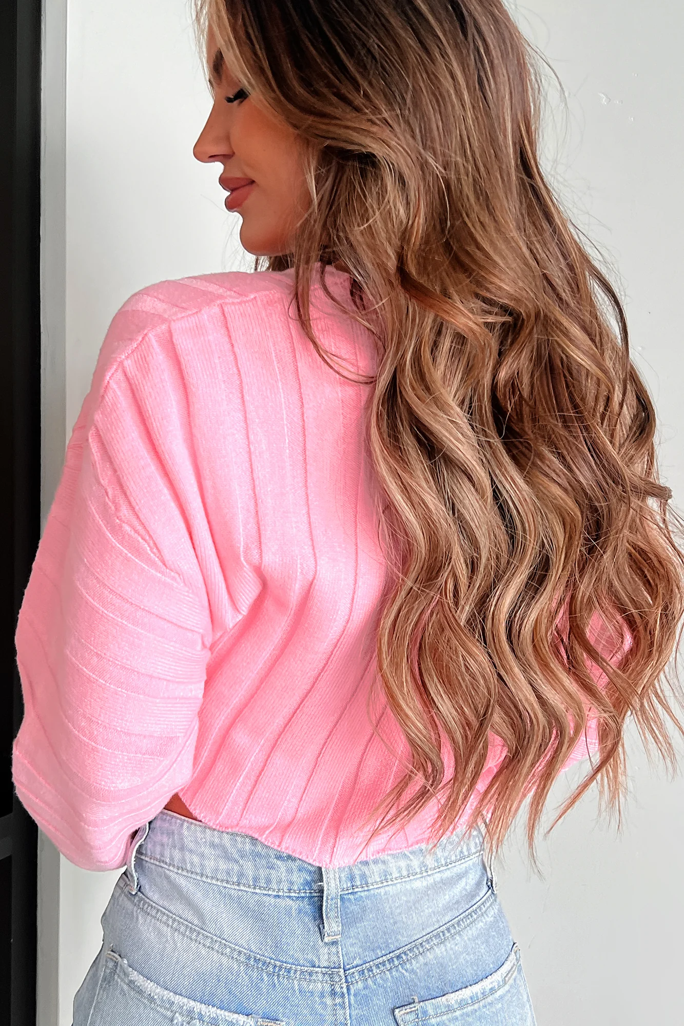 Putting On A Smile Ribbed Crop Sweater (Pink) - Image 4