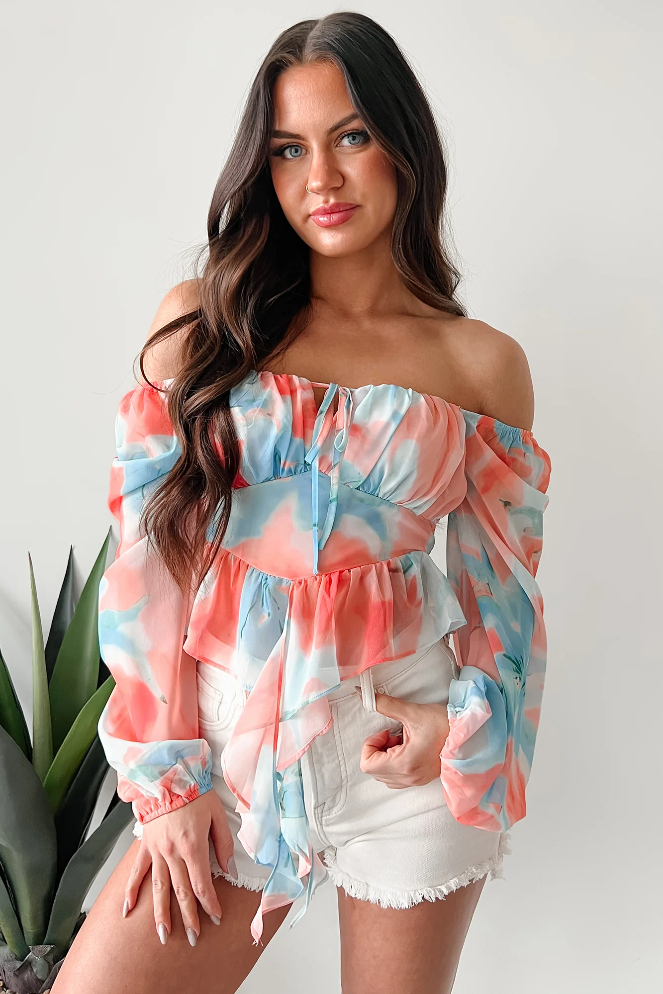 Radiate Good Vibes Pastel Tie-Dye Ruffled Top (Orange Combo) - Image 7