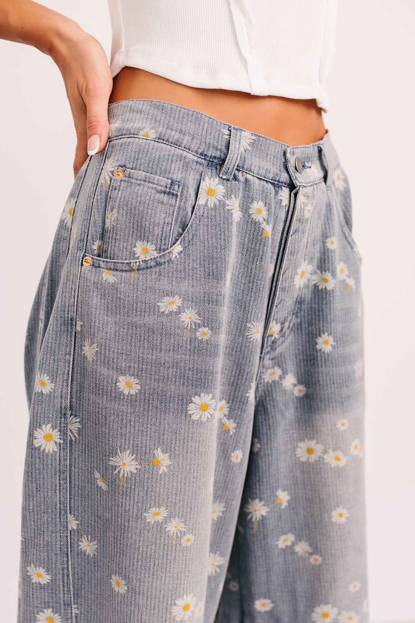 Rae Floral Stripe Wide Leg Barrel Jeans (Denim) - Image 4