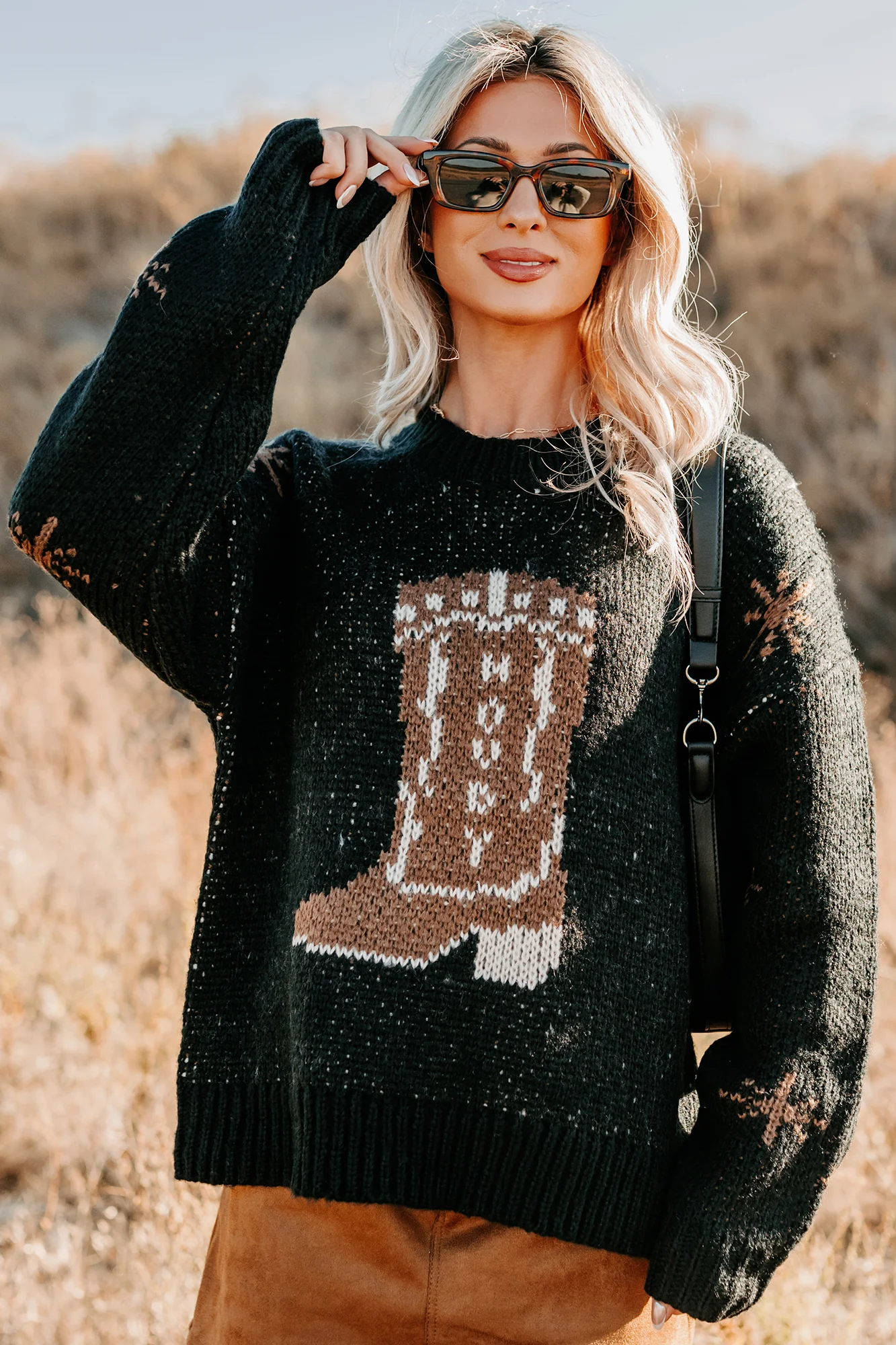 Raised On Rodeo Cowboy Boot Knit Sweater (Black) - Image 6