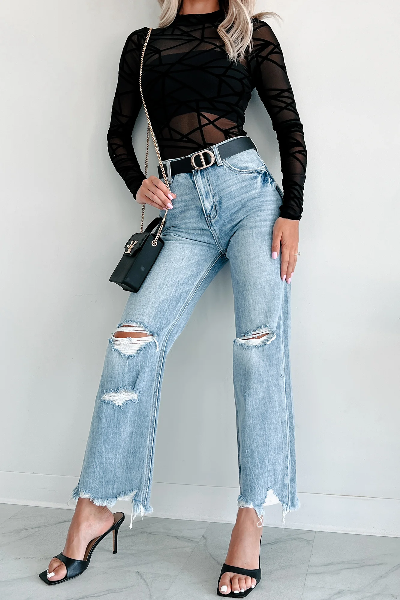 Redeemed High Rise Distressed 90's Flare Vervet Jeans (Medium) - Image 3