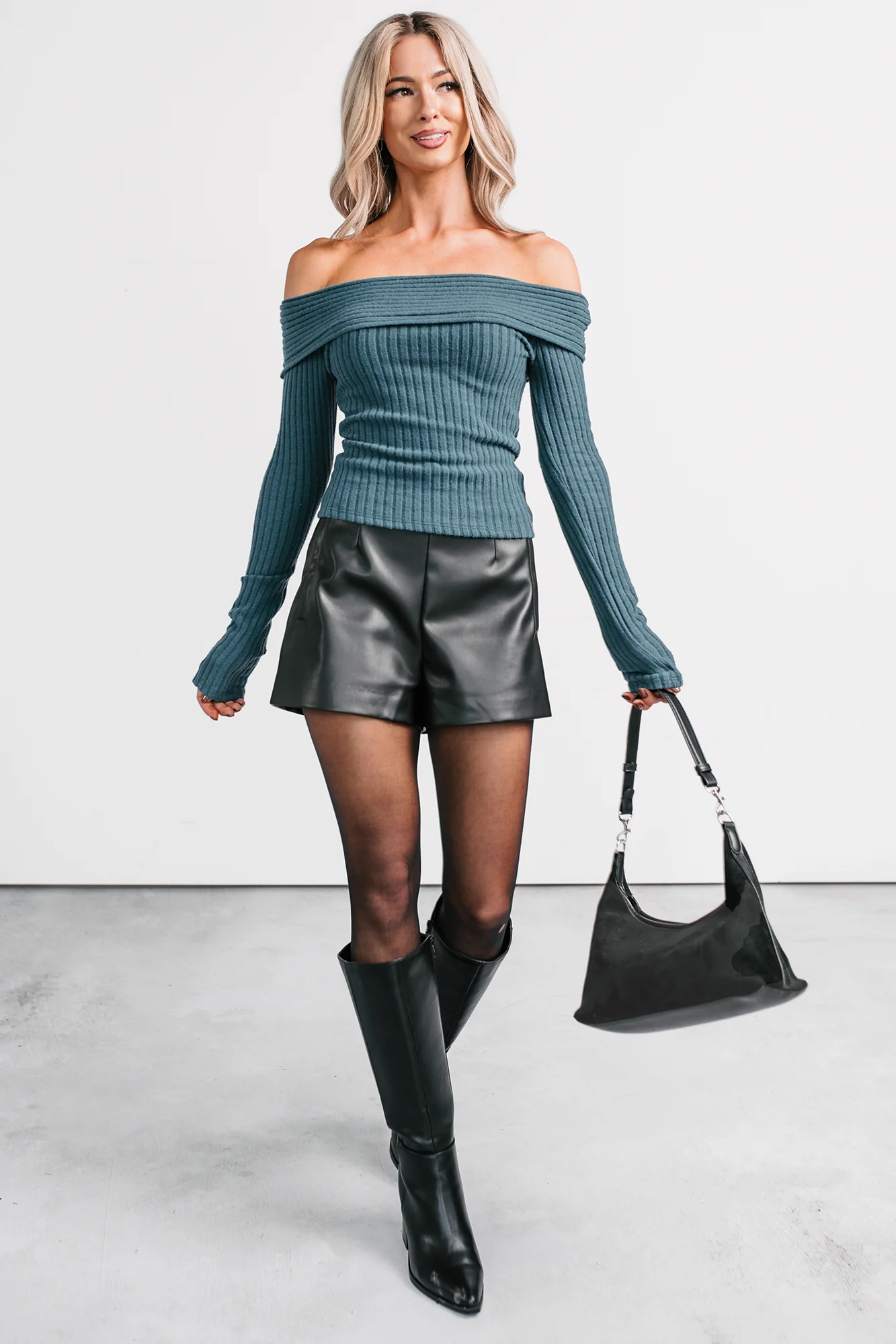 Risk It All Off-The Shoulder Ribbed Top (Sea Moss) - Image 6