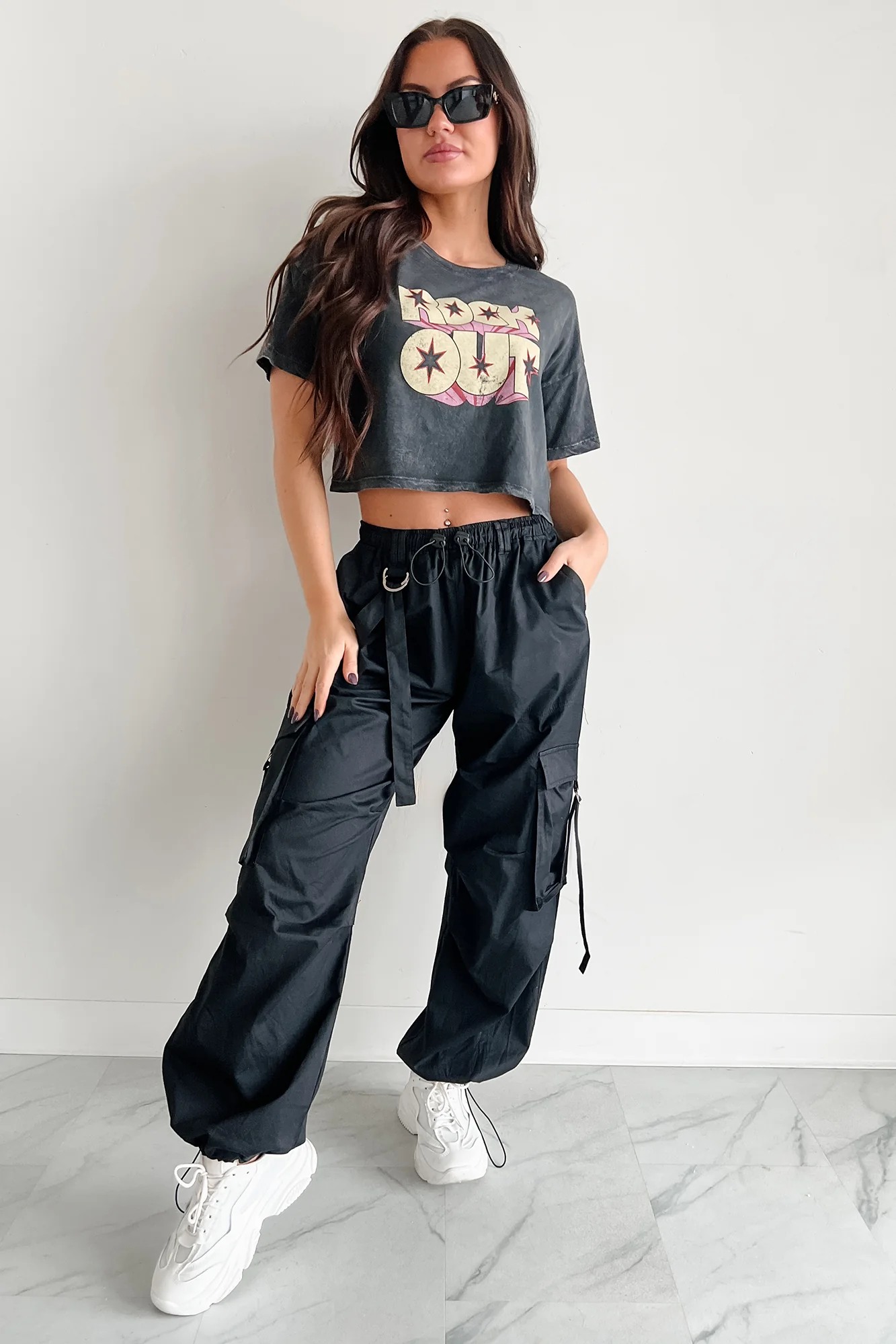 "Rock Out" Graphic Crop Tee (Charcoal) - Image 6