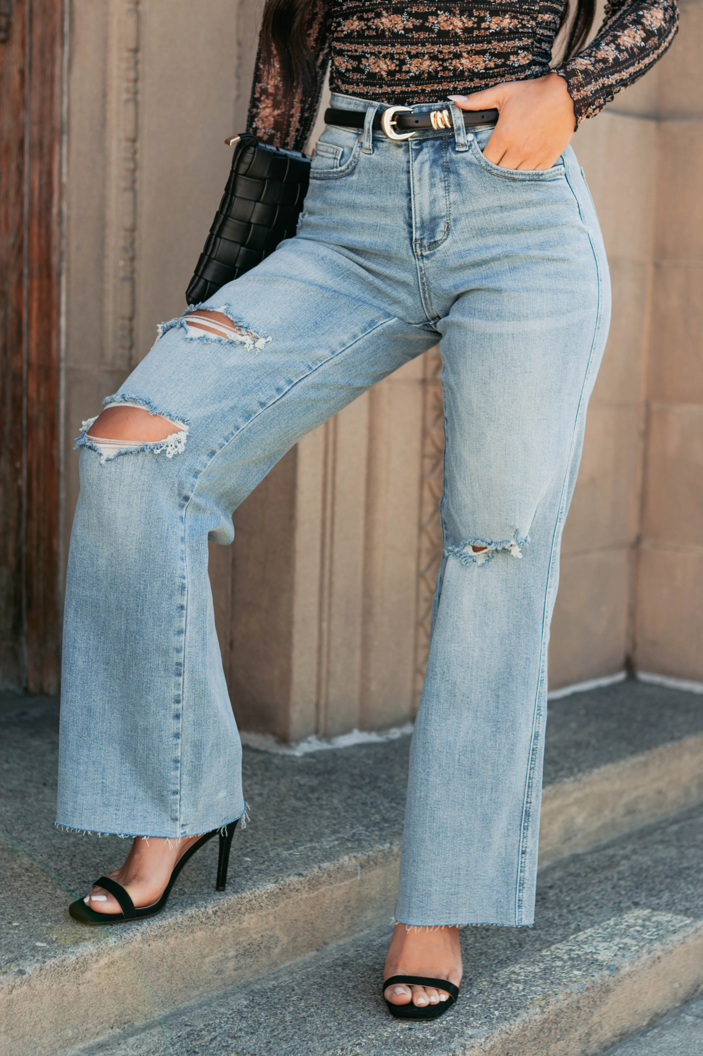 Romero Mid Rise Ripped Judy Blue Wide Leg Jeans (Light) - Image 3