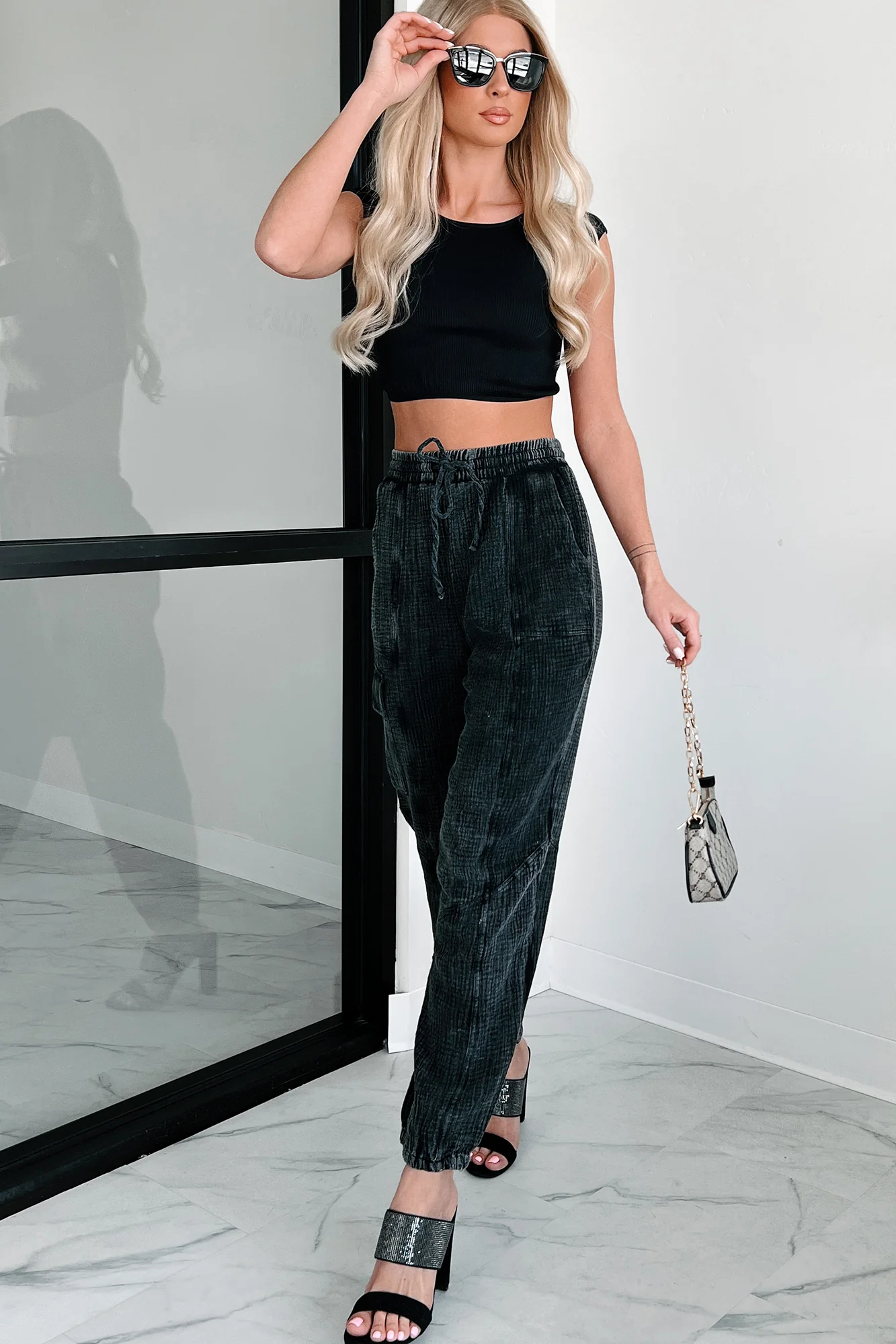Santana Ribbed Scoop Back Crop Top (Black) - Image 8