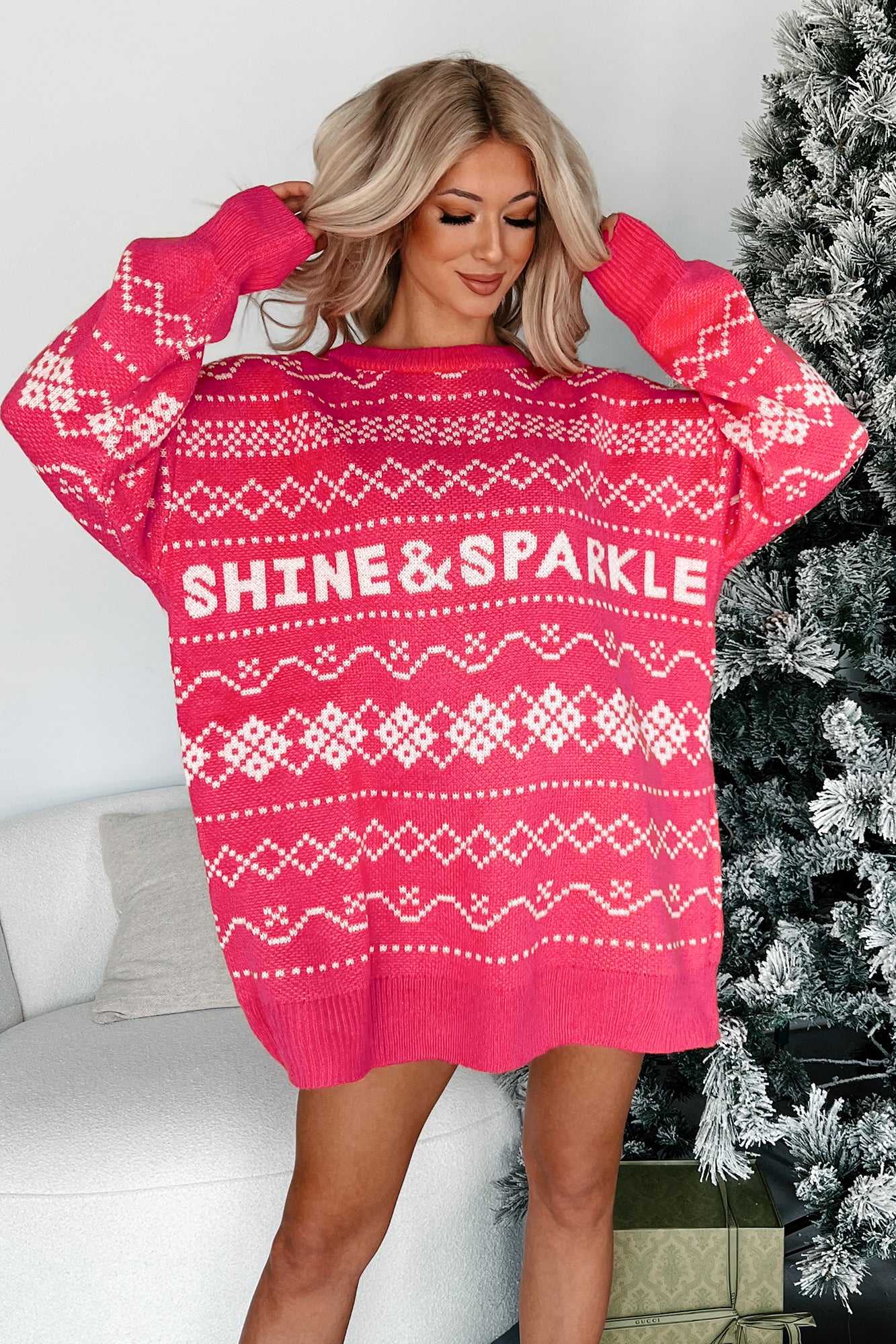 "Shine & Sparkle" Oversized Sweater (Hot Pink) - Image 2