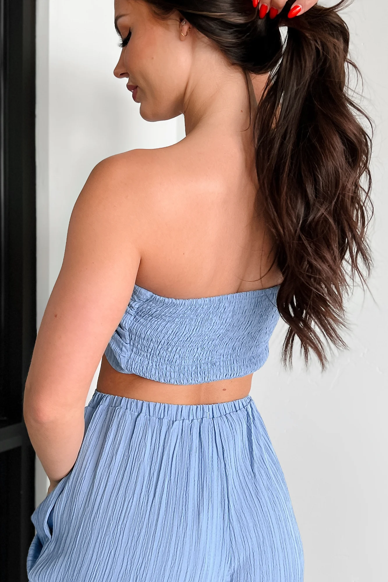 Sizzling Summer Ruched Bandeau Top (Lotus Blue) - Image 4