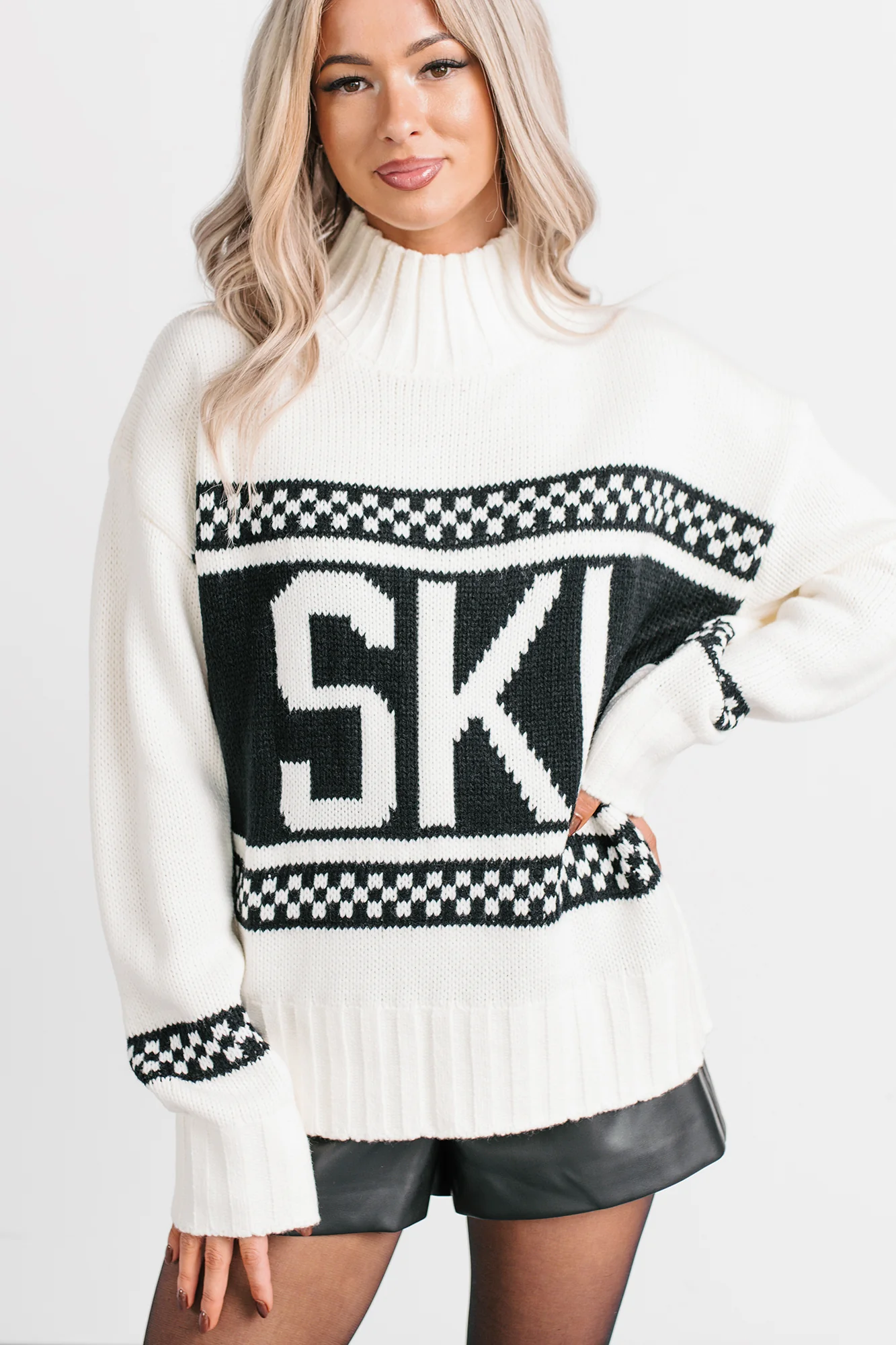 Ski You Later Graphic Mock Neck Sweater (Off White) - Image 6